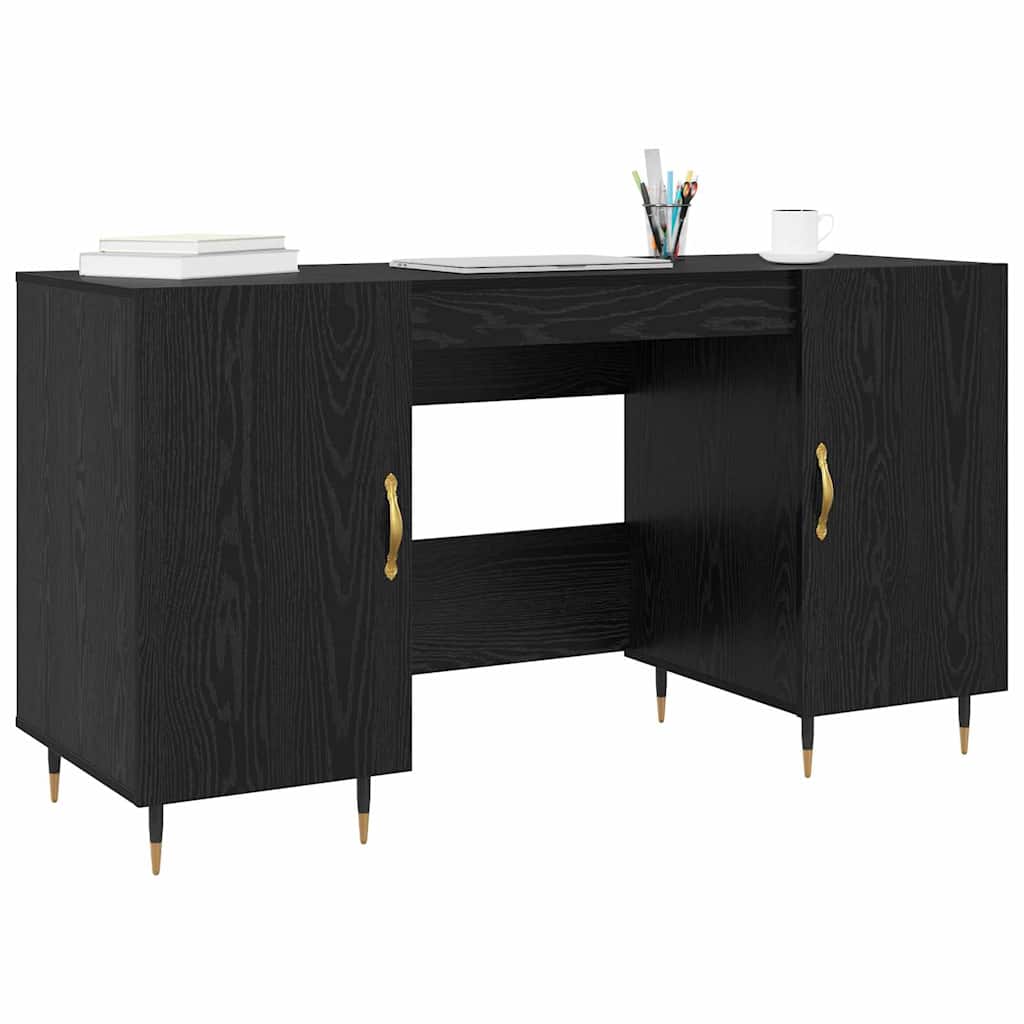 Bureau met plank Zwart eiken 140 x 50 x 75 cm Bewerkt hout is nu te koop bij PeponiXL, paradijselijk wonen!