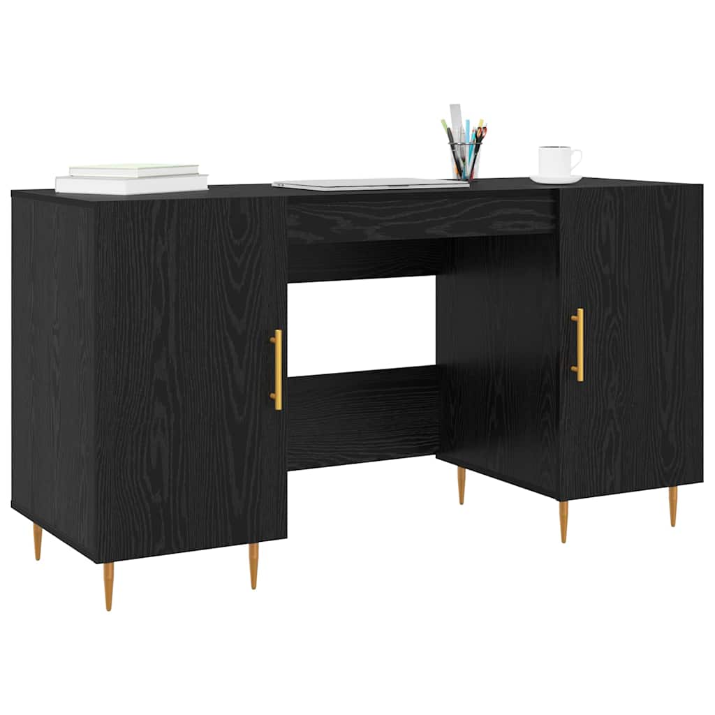 Bureau met plank met opslag Zwart eiken Bewerkt hout is nu te koop bij PeponiXL, paradijselijk wonen!