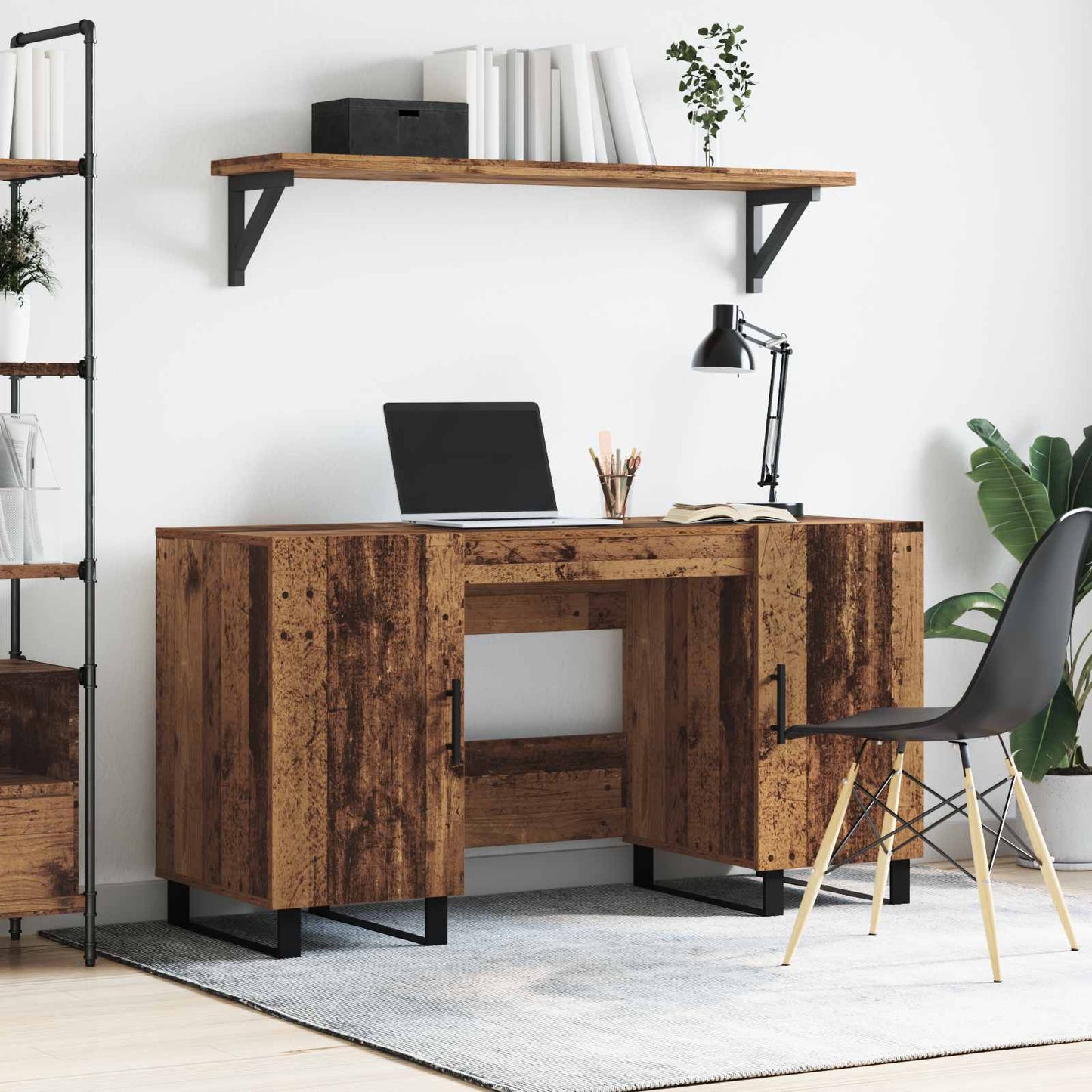 Bureau met plank Oud hout 140 x 50 x 75 cm Bewerkt hout is nu te koop bij PeponiXL, paradijselijk wonen!