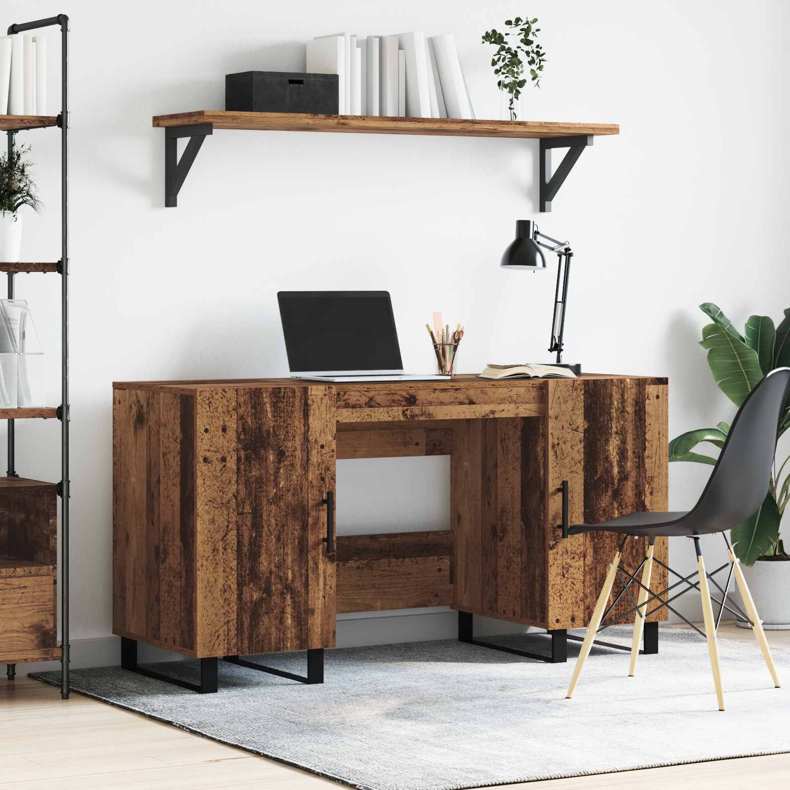 Bureau met plank Oud hout 140 x 50 x 75 cm Bewerkt hout is nu te koop bij PeponiXL, paradijselijk wonen!