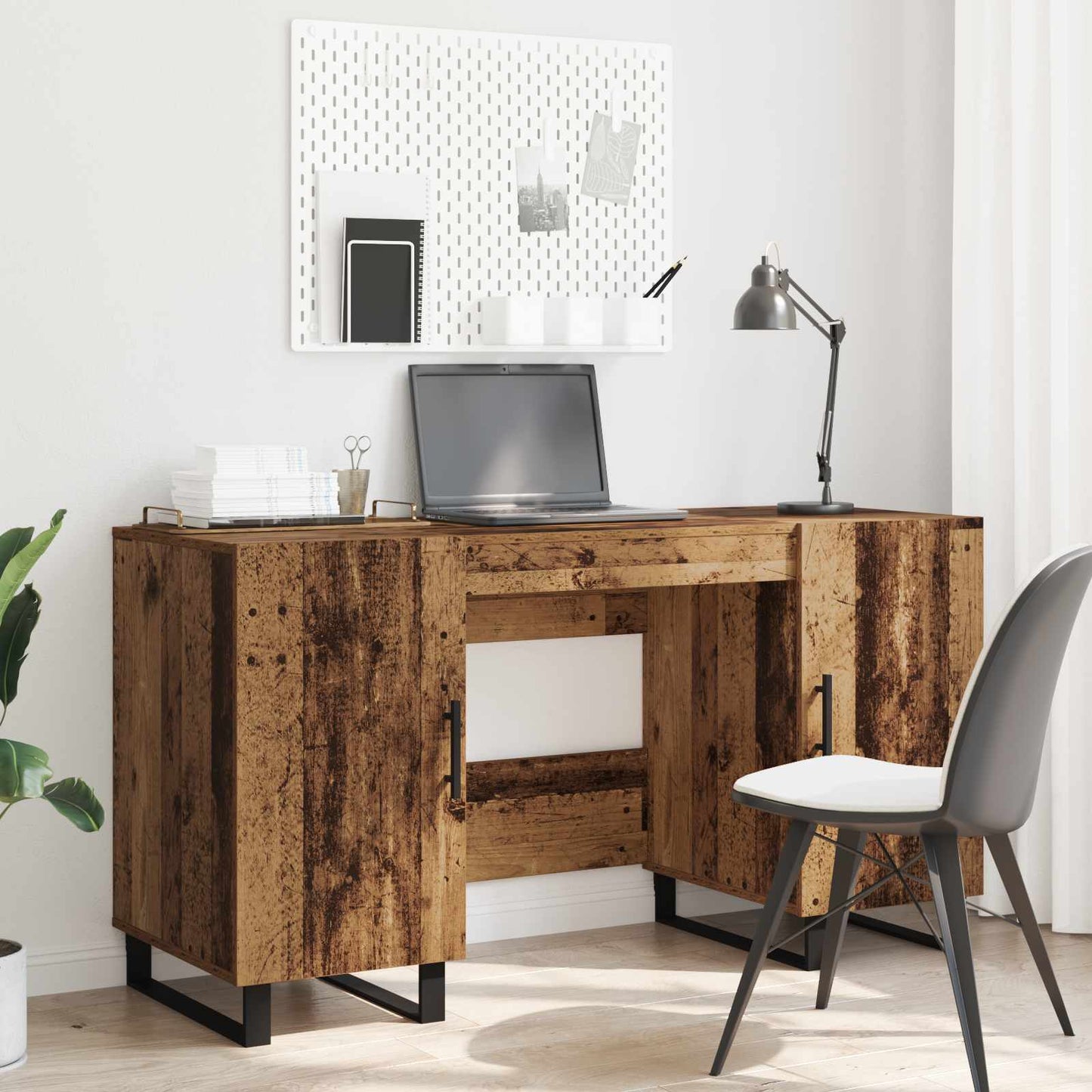 Bureau met plank Oud hout 140 x 50 x 75 cm Bewerkt hout is nu te koop bij PeponiXL, paradijselijk wonen!