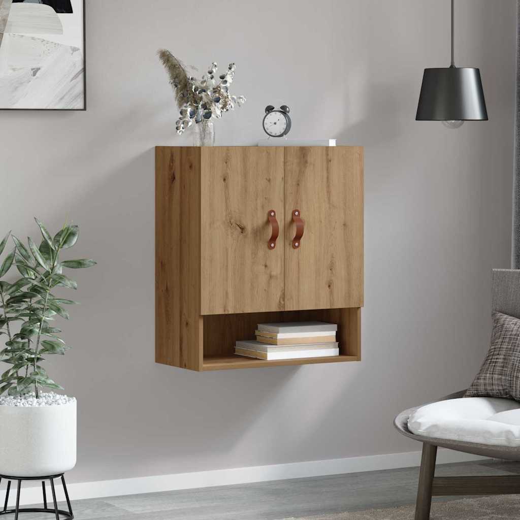 Wandkast artisanaal eikenkleurig 60 x 31 x 70 cm Bewerkt hout is nu te koop bij PeponiXL, paradijselijk wonen!