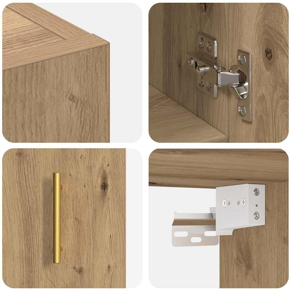 Wandkast artisanaal eikenkleurig 60 x 31 x 70 cm Bewerkt hout is nu te koop bij PeponiXL, paradijselijk wonen!