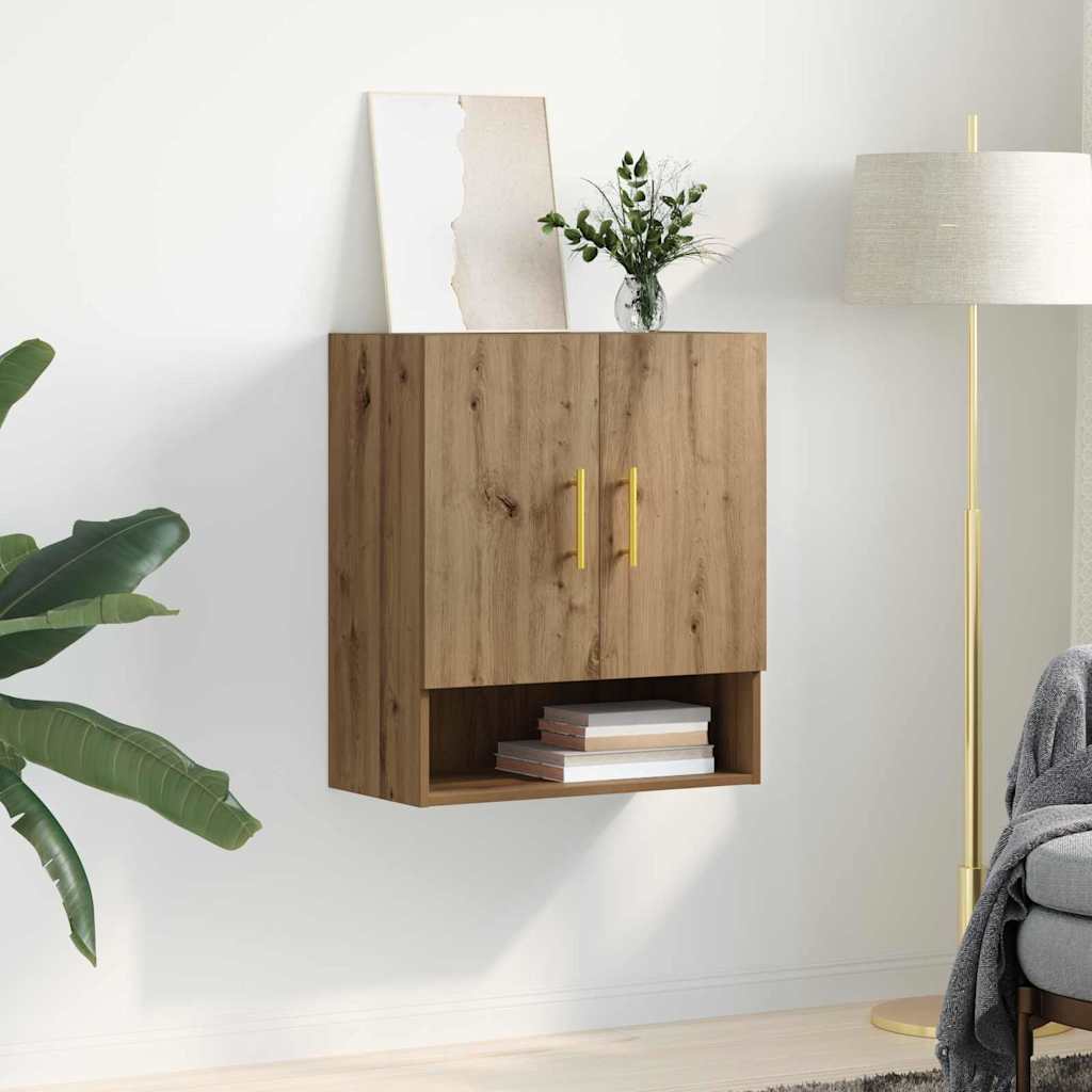 Wandkast artisanaal eikenkleurig 60 x 31 x 70 cm Bewerkt hout is nu te koop bij PeponiXL, paradijselijk wonen!