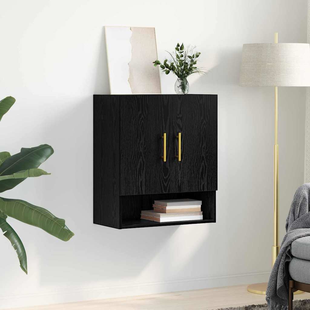 Wandkast Zwart eiken 60 x 31 x 70 cm Bewerkt hout is nu te koop bij PeponiXL, paradijselijk wonen!