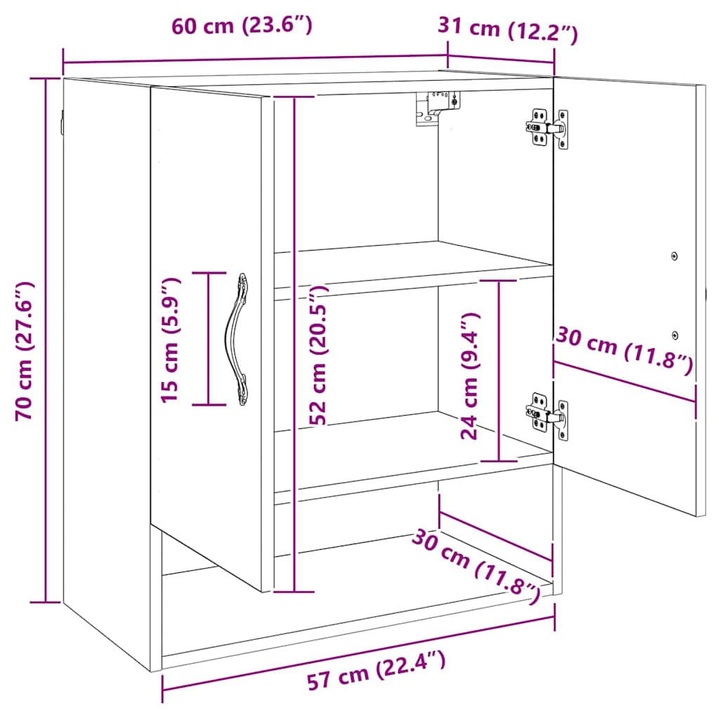 Wandkast Artisan Eiken 60 x 31 x 70 cm Bewerkt hout is nu te koop bij PeponiXL, paradijselijk wonen!