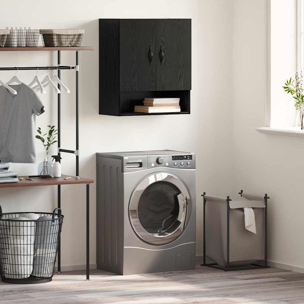 Wandkast Zwart Eiken 60 x 31 x 70 cm Bewerkt hout is nu te koop bij PeponiXL, paradijselijk wonen!