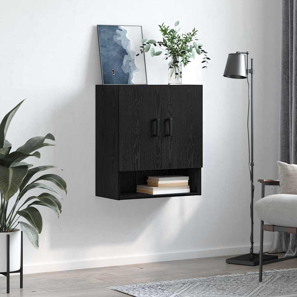 Wandkast Zwart eiken 60 x 31 x 70 cm Bewerkt hout is nu te koop bij PeponiXL, paradijselijk wonen!