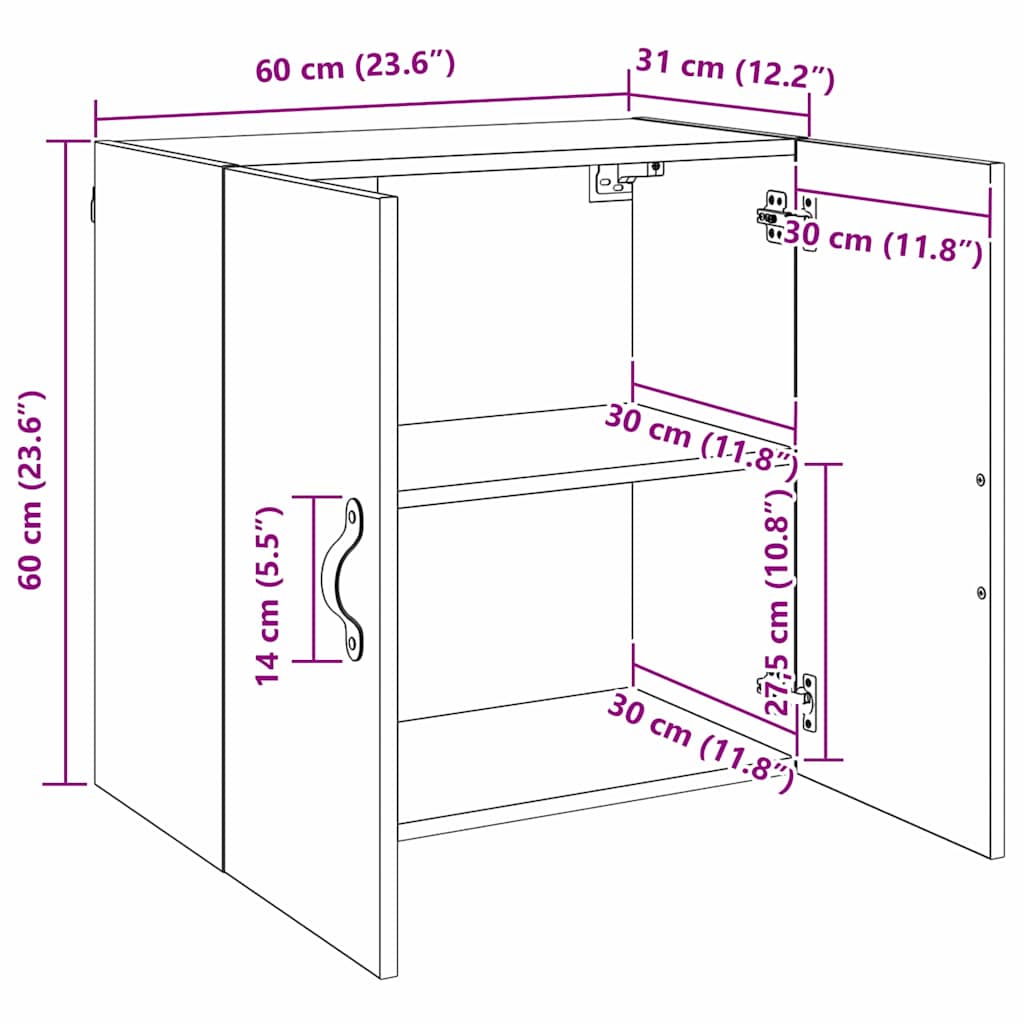 Wandkast Zwart eiken 60 x 31 x 60 cm Bewerkt hout is nu te koop bij PeponiXL, paradijselijk wonen!
