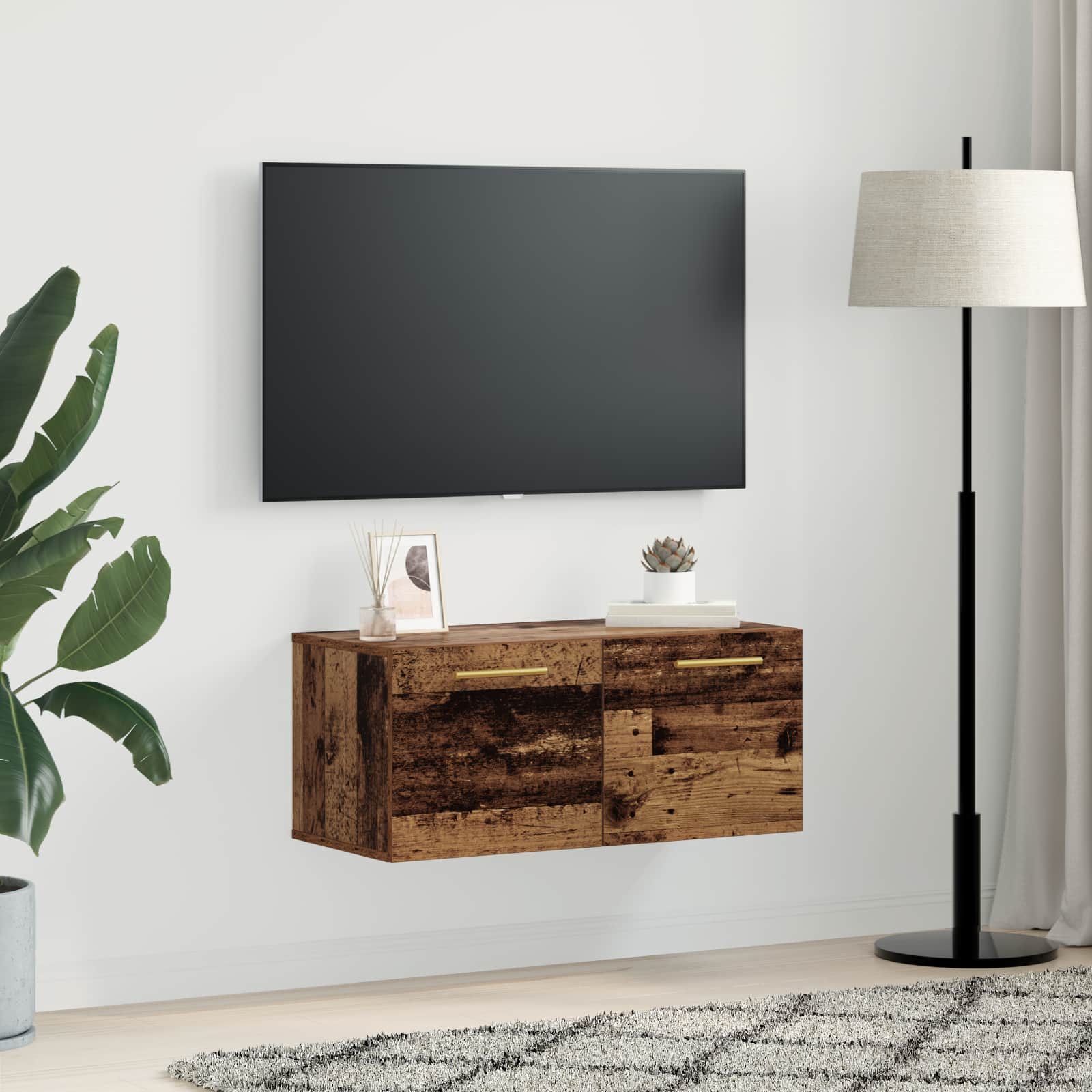 Wandkast Wandgemonteerd Oud hout 80 x 36.5 x 35 cm Bewerkt hout is nu te koop bij PeponiXL, paradijselijk wonen!