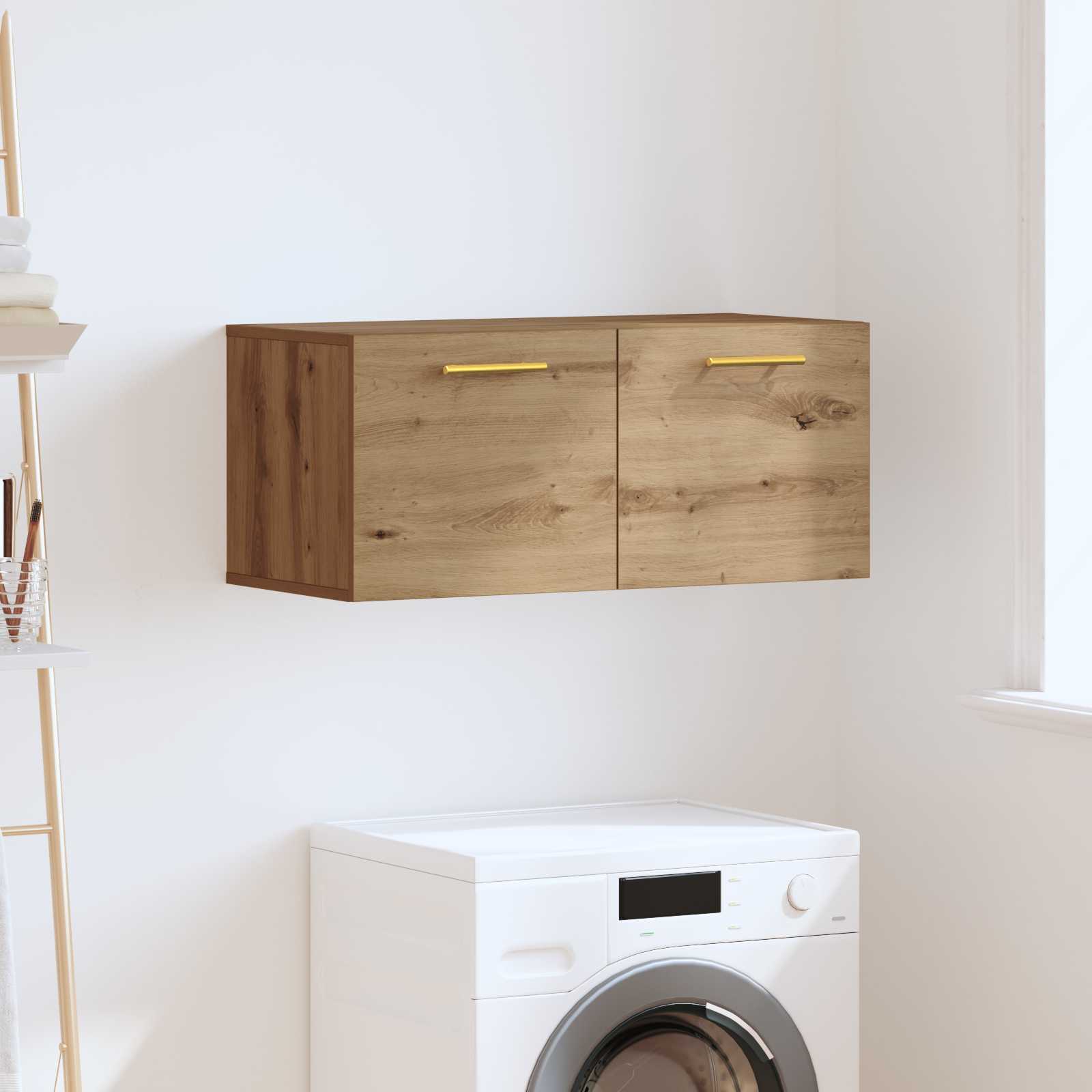 Wandkast artisanaal eikenkleurig 80 x 36.5 x 35 cm Bewerkt hout is nu te koop bij PeponiXL, paradijselijk wonen!