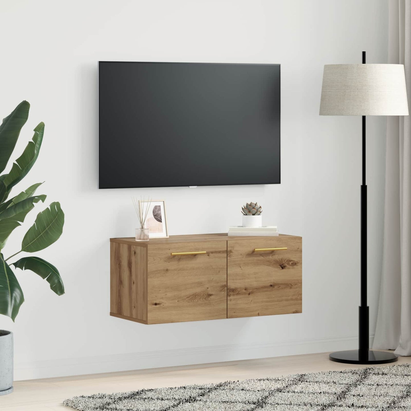 Wandkast artisanaal eikenkleurig 80 x 36.5 x 35 cm Bewerkt hout is nu te koop bij PeponiXL, paradijselijk wonen!