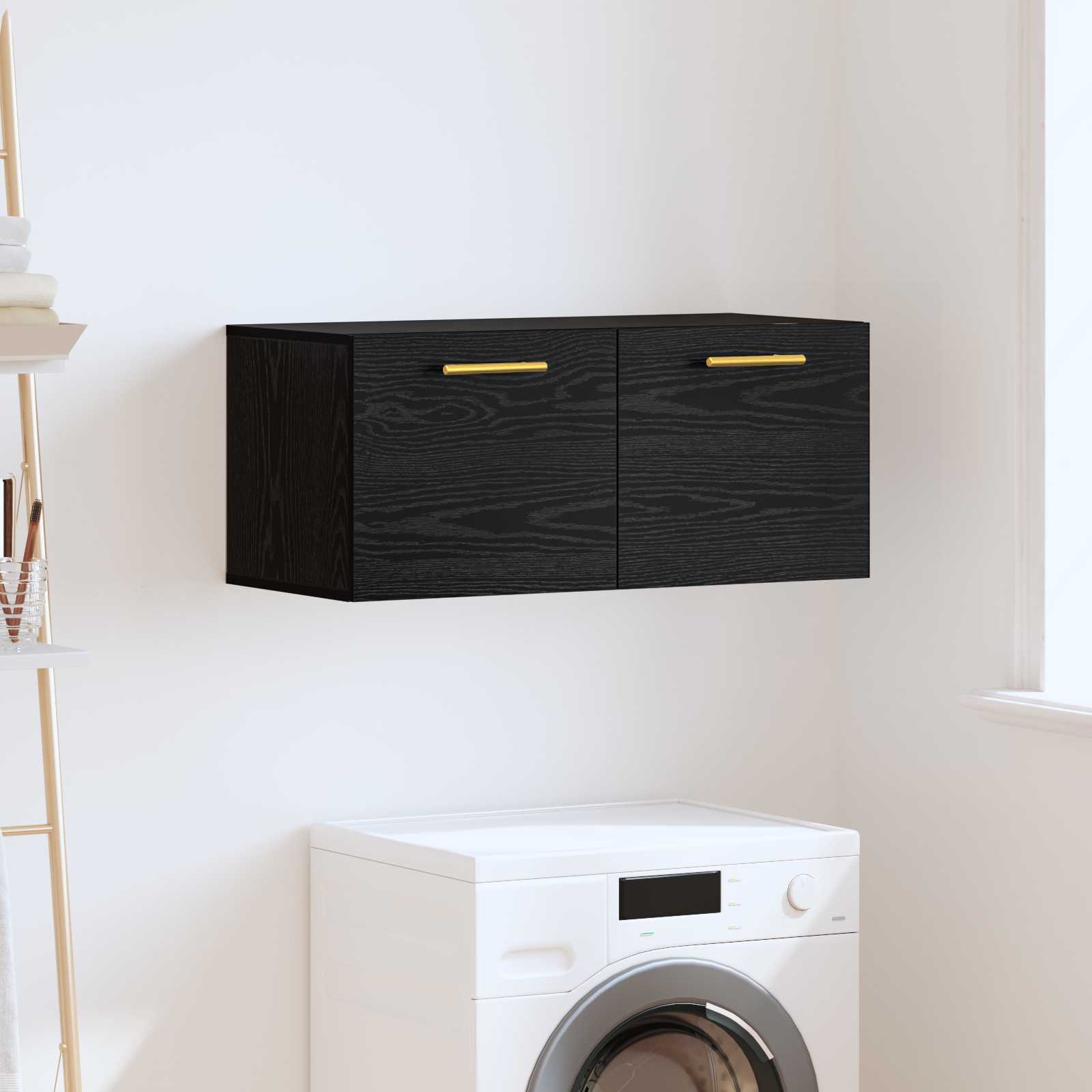 Wandkast Zwart eiken 80 x 36.5 x 35 cm Bewerkt hout is nu te koop bij PeponiXL, paradijselijk wonen!