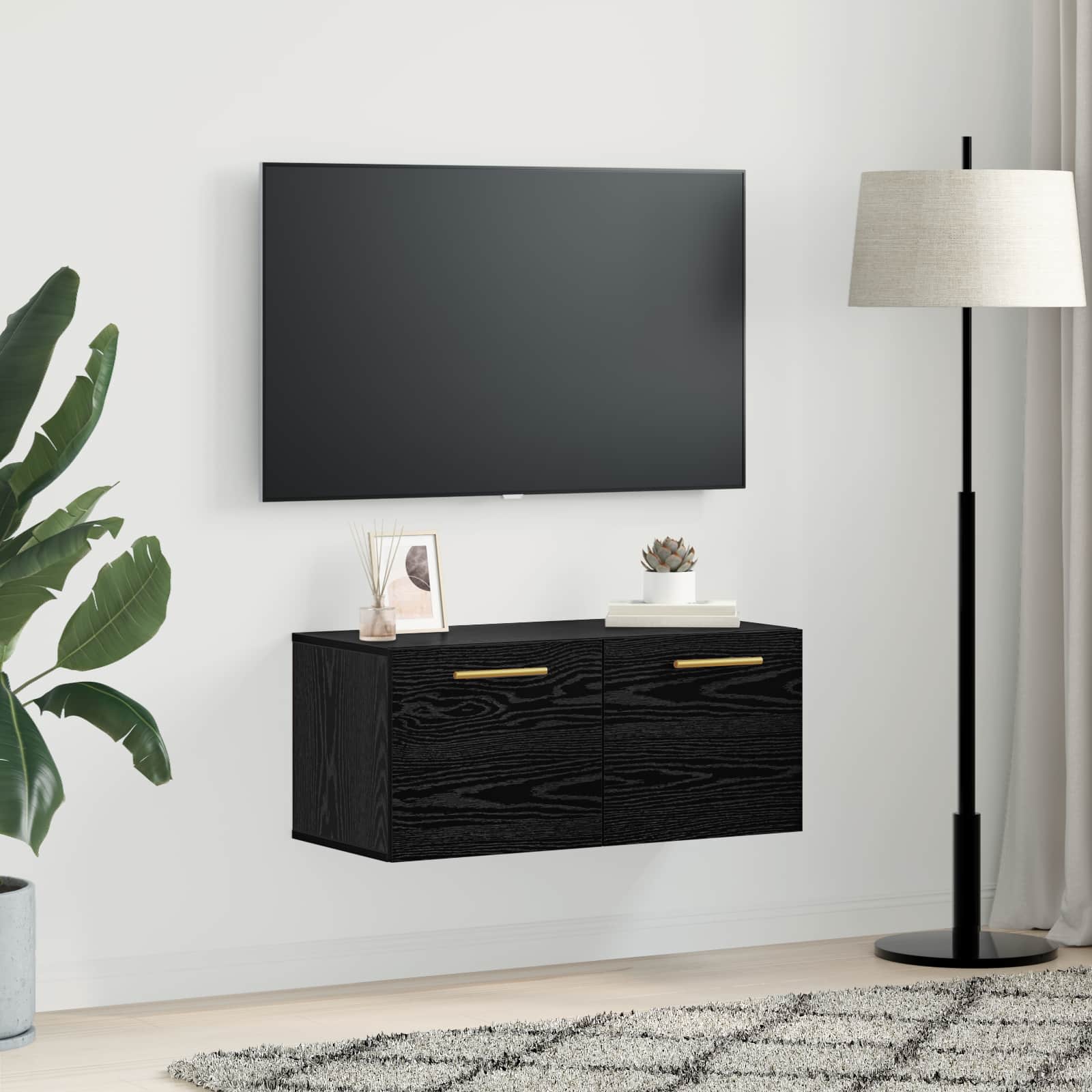 Wandkast Zwart eiken 80 x 36.5 x 35 cm Bewerkt hout is nu te koop bij PeponiXL, paradijselijk wonen!