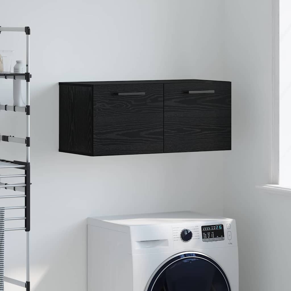 Wandkast Zwart eiken 80 x 36.5 x 35 cm Bewerkt hout is nu te koop bij PeponiXL, paradijselijk wonen!