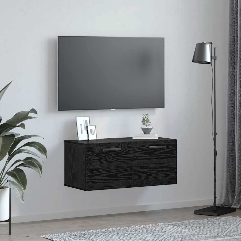 Wandkast Zwart eiken 80 x 36.5 x 35 cm Bewerkt hout is nu te koop bij PeponiXL, paradijselijk wonen!