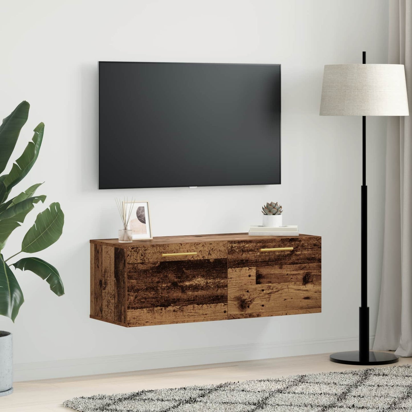 Wandkast Oud hout 100 x 36.5 x 35 cm Bewerkt hout is nu te koop bij PeponiXL, paradijselijk wonen!