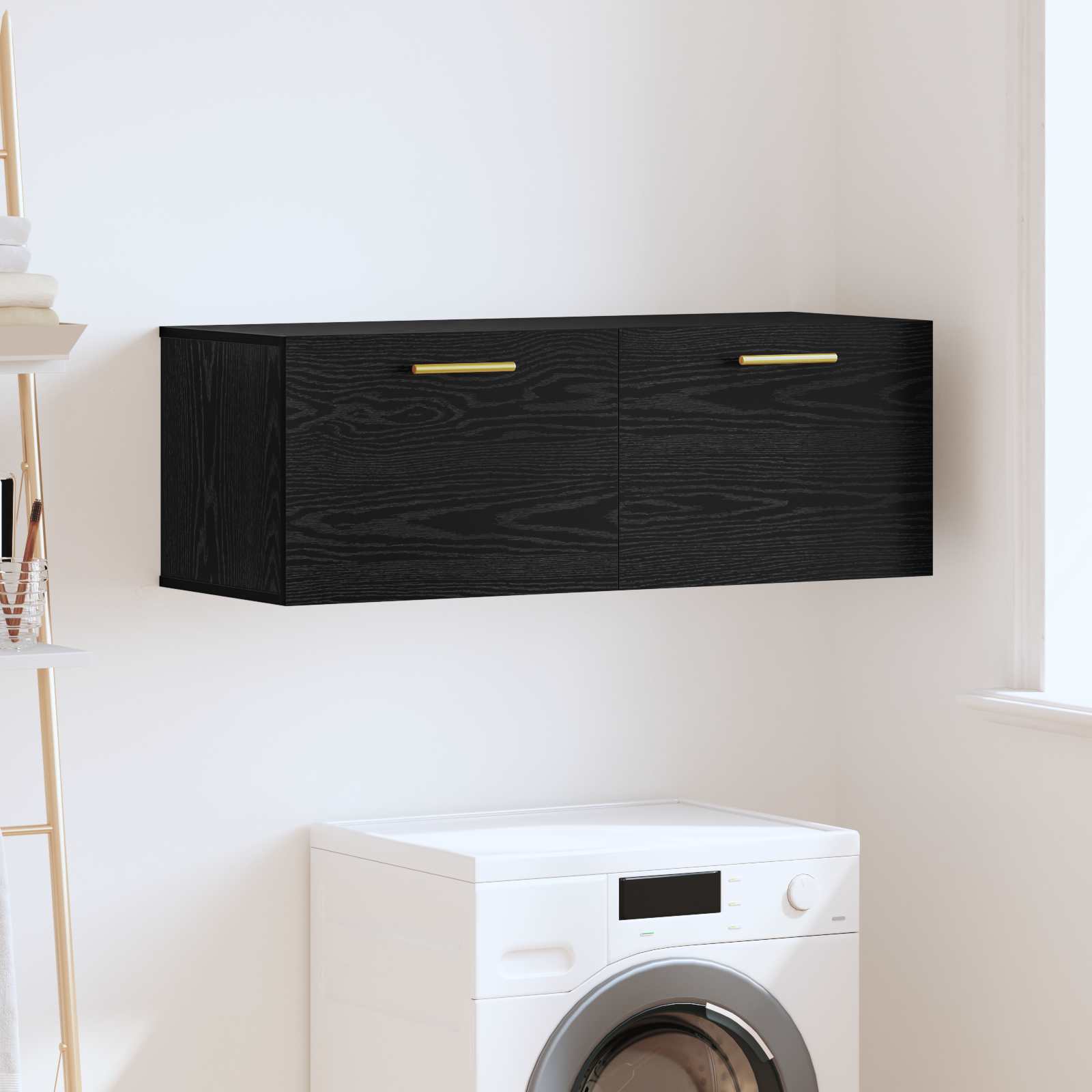 Wandkast Zwart eiken 100 x 36.5 x 35 cm Bewerkt hout is nu te koop bij PeponiXL, paradijselijk wonen!