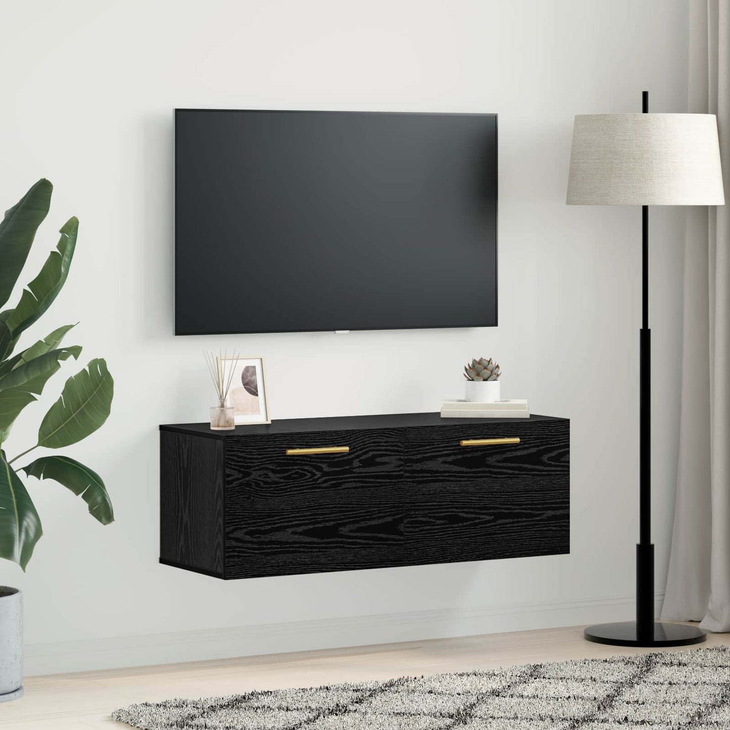 Wandkast Zwart eiken 100 x 36.5 x 35 cm Bewerkt hout is nu te koop bij PeponiXL, paradijselijk wonen!