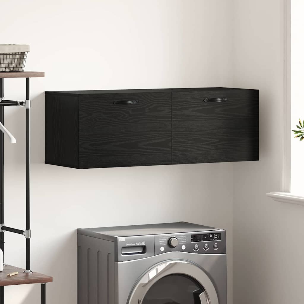 Wandkast Zwart Eiken 100 x 36,5 x 35 cm Bewerkt hout is nu te koop bij PeponiXL, paradijselijk wonen!