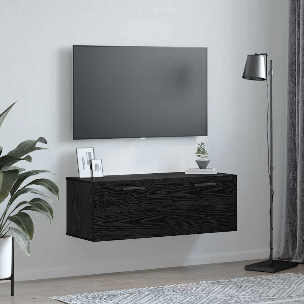 Wandkast Zwart eiken 100 x 36.5 x 35 cm Bewerkt hout is nu te koop bij PeponiXL, paradijselijk wonen!