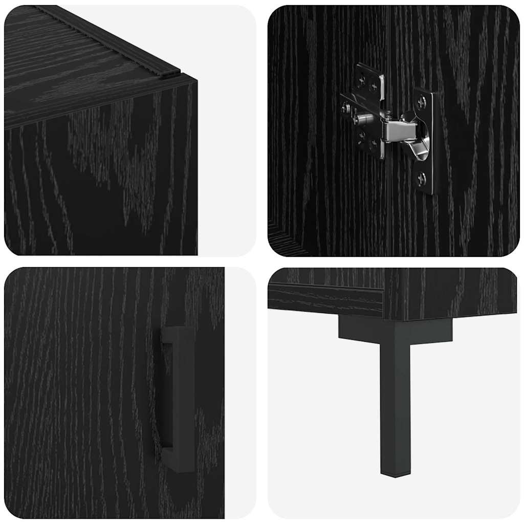 Dressoir Zwart Eiken 90 x 34 x 80 cm Bewerkt hout is nu te koop bij PeponiXL, paradijselijk wonen!