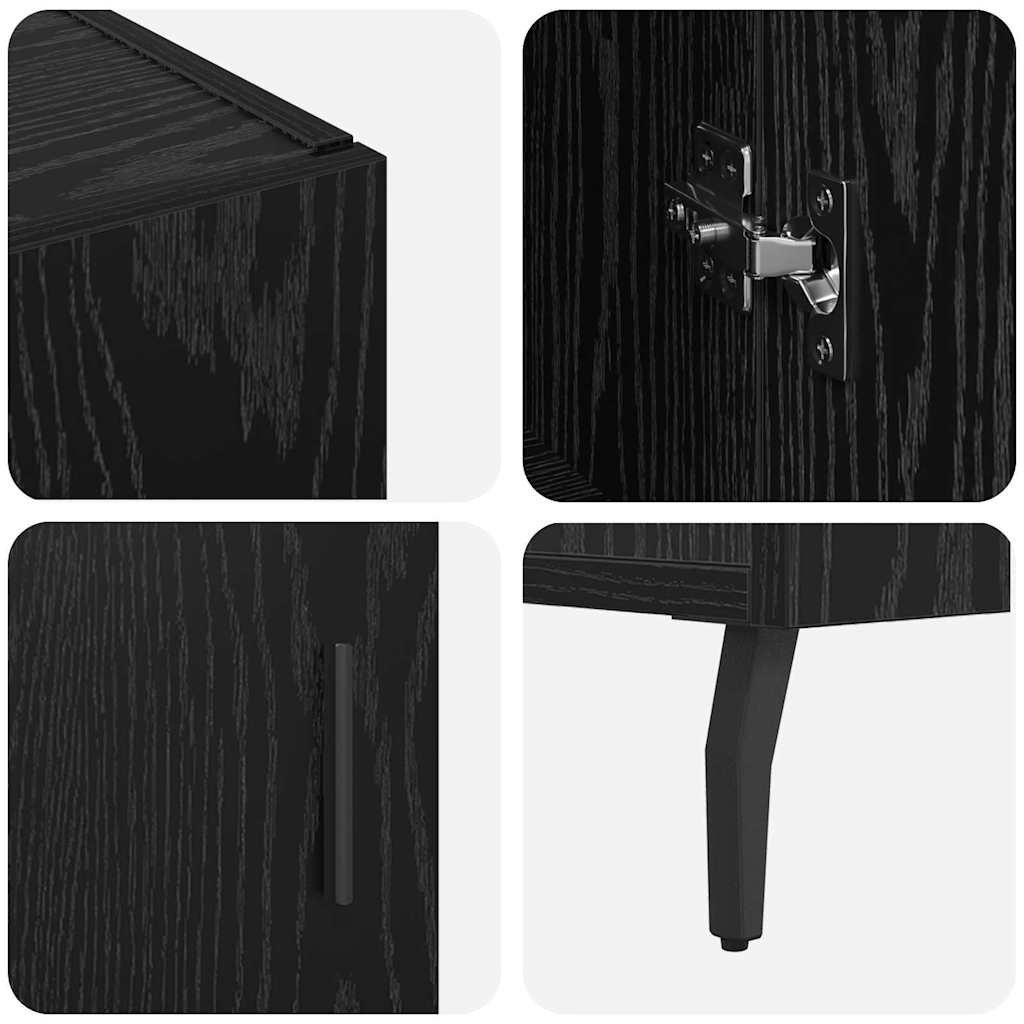 Dressoir Zwart Eiken 90 x 34 x 80 cm Bewerkt hout is nu te koop bij PeponiXL, paradijselijk wonen!