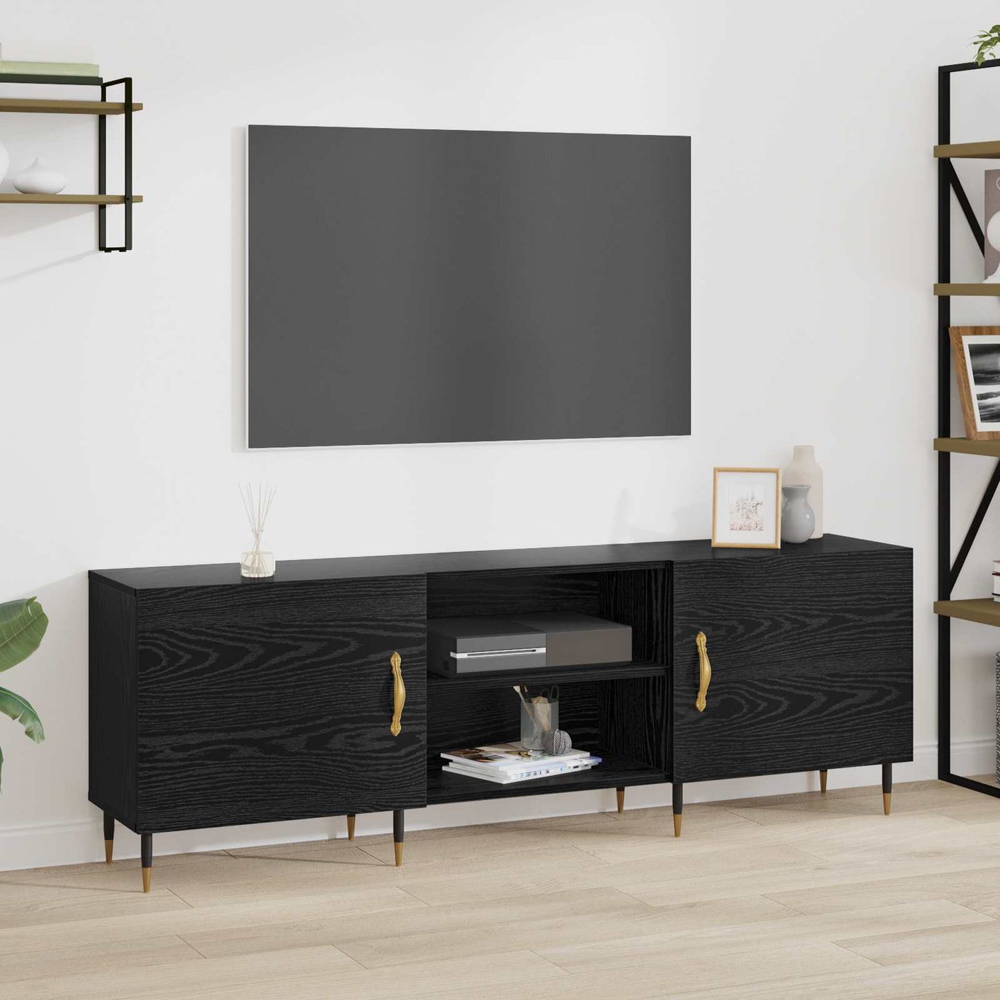 TV-kast Zwart eiken 150 x 30 x 50 cm Bewerkt hout is nu te koop bij PeponiXL, paradijselijk wonen!
