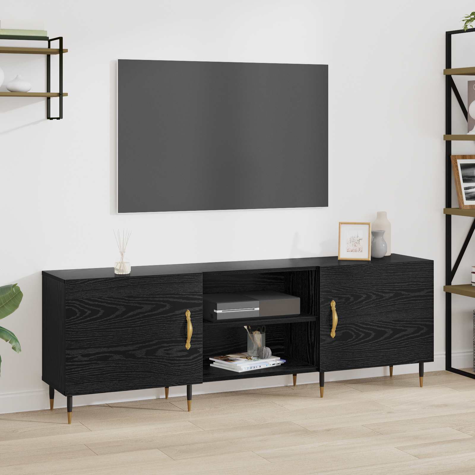 TV-kast Zwart eiken 150 x 30 x 50 cm Bewerkt hout is nu te koop bij PeponiXL, paradijselijk wonen!