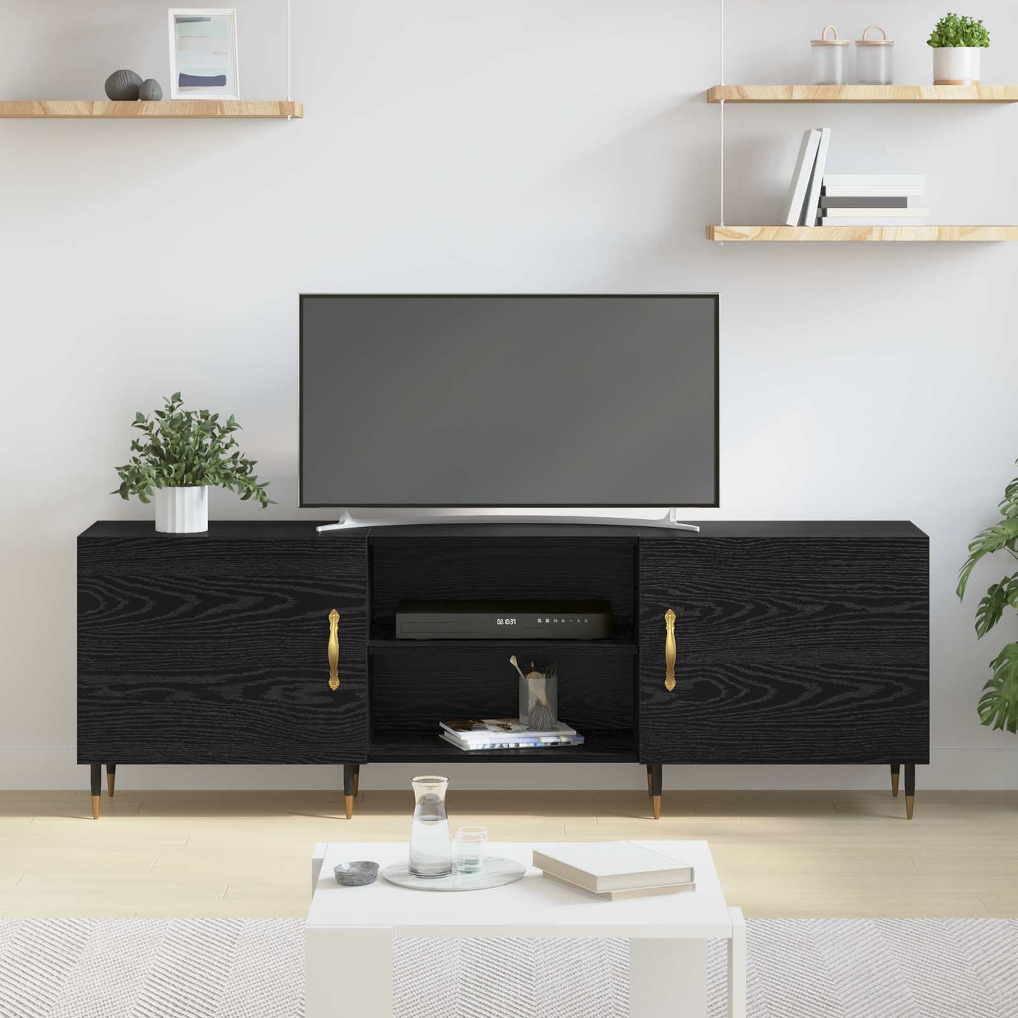 TV-kast Zwart eiken 150 x 30 x 50 cm Bewerkt hout is nu te koop bij PeponiXL, paradijselijk wonen!