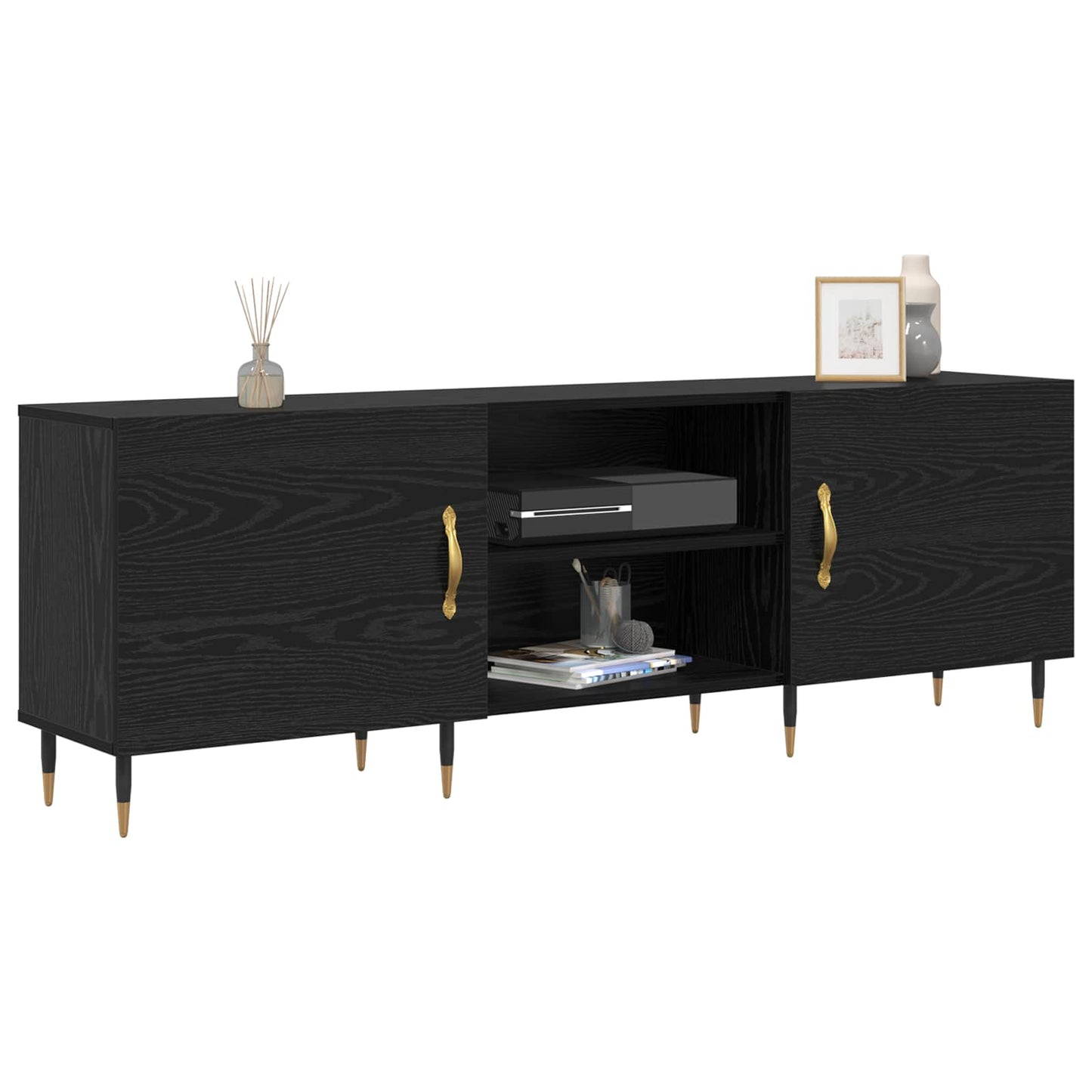 TV-kast Zwart eiken 150 x 30 x 50 cm Bewerkt hout is nu te koop bij PeponiXL, paradijselijk wonen!