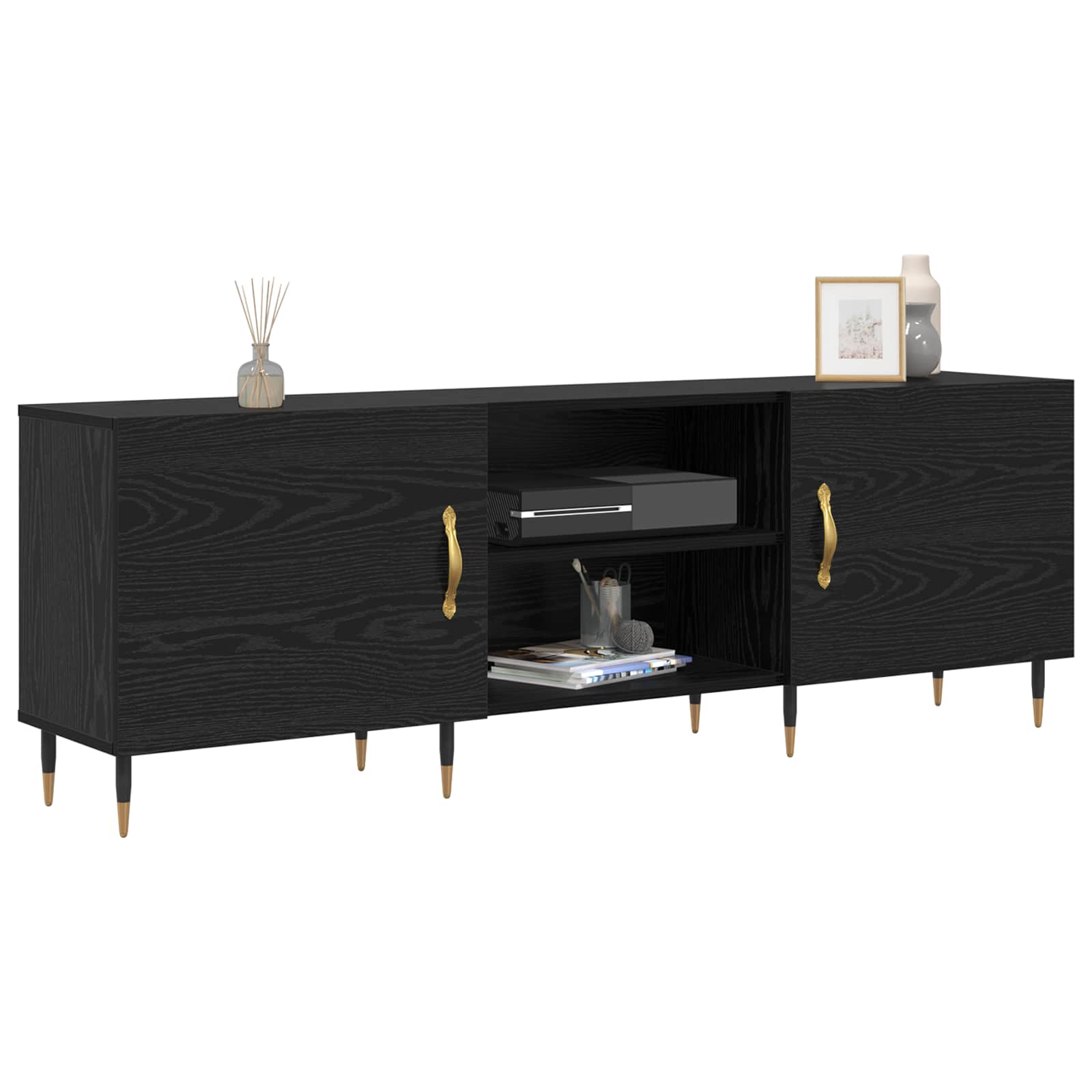 TV-kast Zwart eiken 150 x 30 x 50 cm Bewerkt hout is nu te koop bij PeponiXL, paradijselijk wonen!