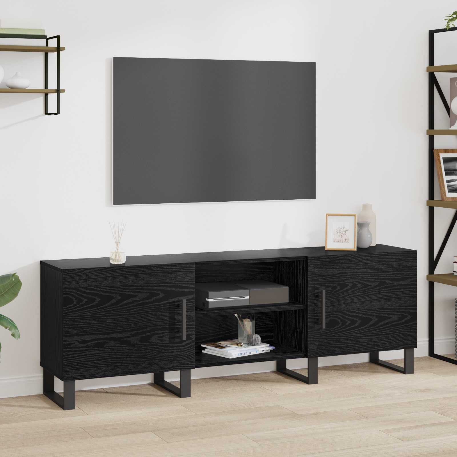 TV-kast Zwart Eiken 150 x 30 x 50 cm Bewerkt hout is nu te koop bij PeponiXL, paradijselijk wonen!