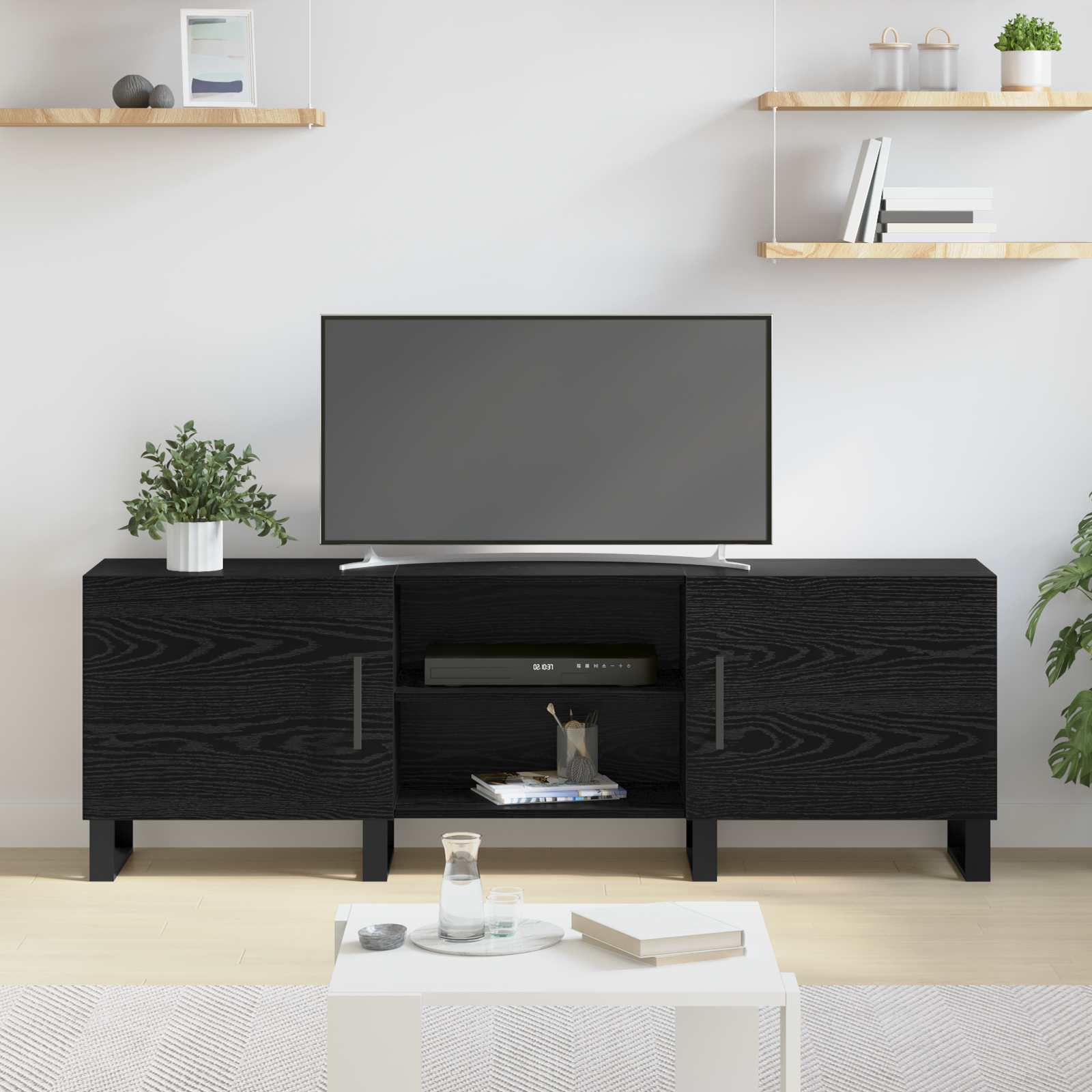 TV-kast Zwart Eiken 150 x 30 x 50 cm Bewerkt hout is nu te koop bij PeponiXL, paradijselijk wonen!