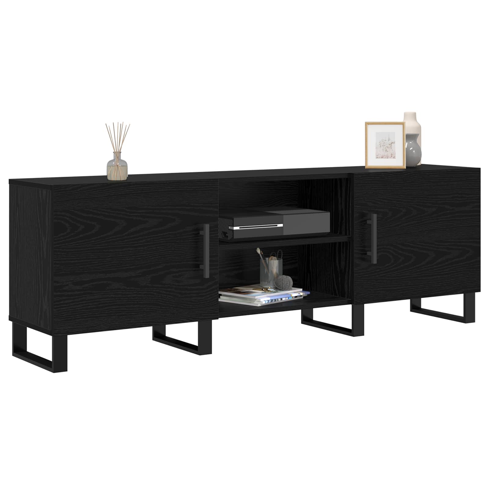 TV-kast Zwart Eiken 150 x 30 x 50 cm Bewerkt hout is nu te koop bij PeponiXL, paradijselijk wonen!