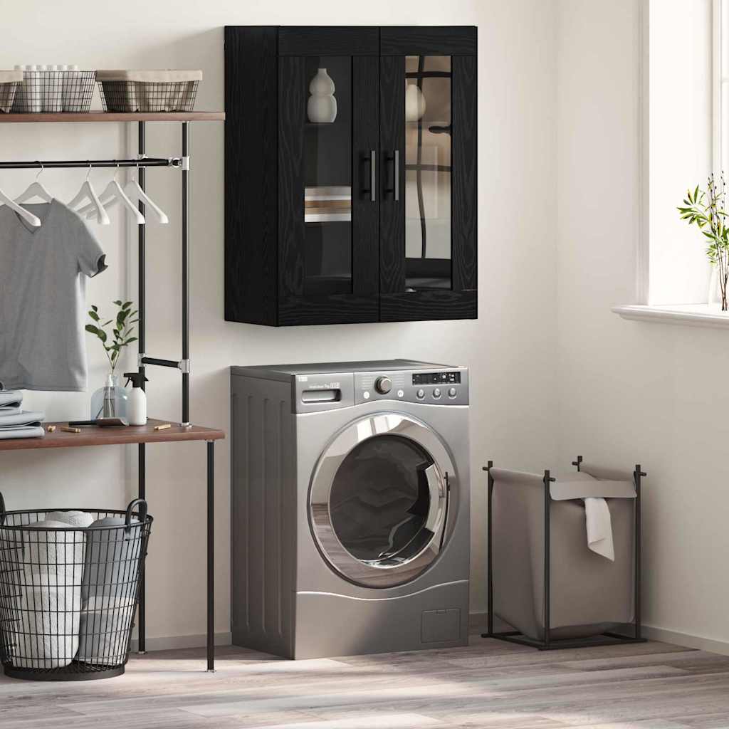 Wandkast Zwart eiken 69.5 x 34 x 90 cm Bewerkt hout is nu te koop bij PeponiXL, paradijselijk wonen!