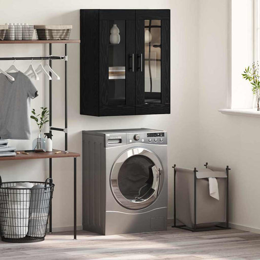 Wandkast Zwart eiken 69.5 x 34 x 90 cm Bewerkt hout is nu te koop bij PeponiXL, paradijselijk wonen!