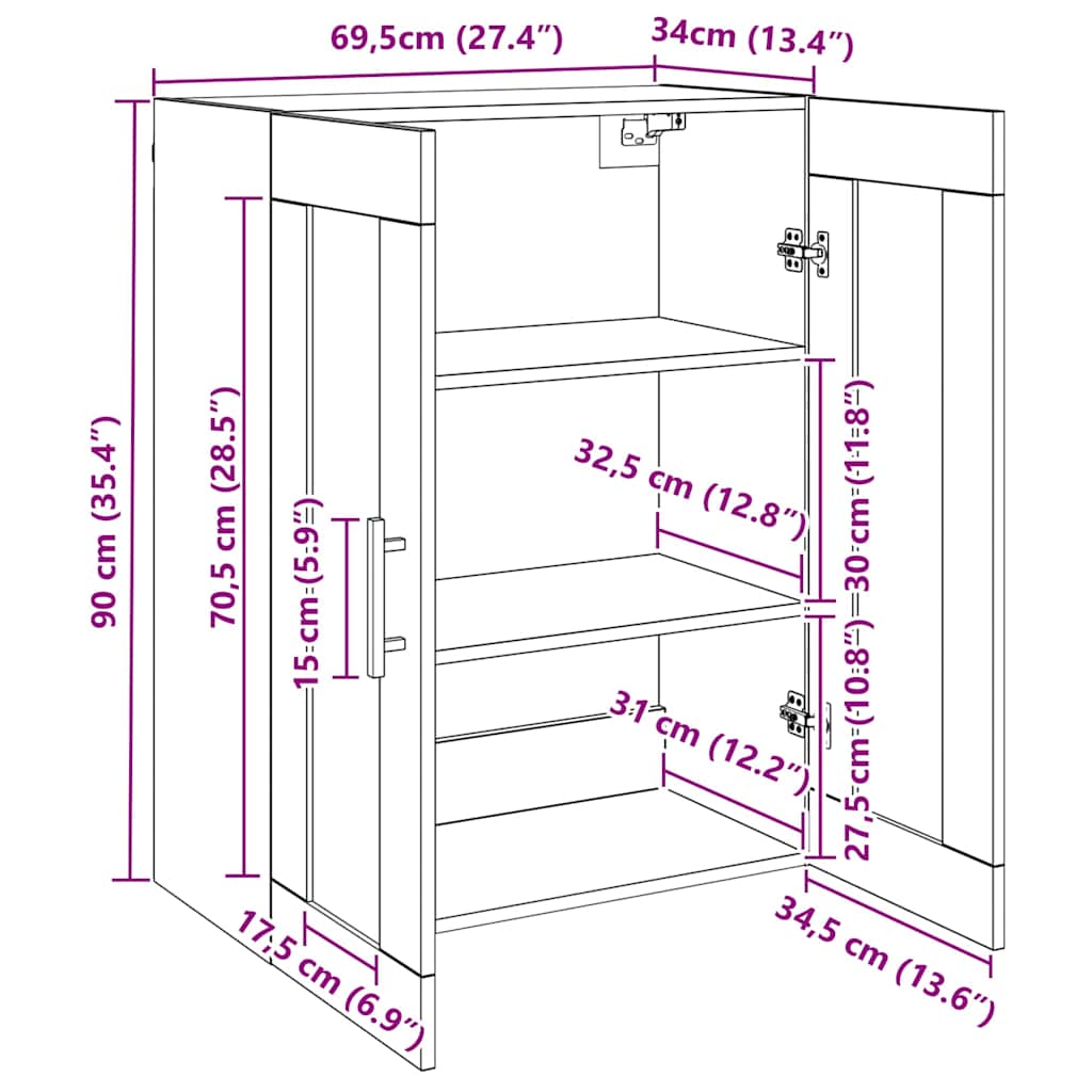 Wandkast Zwart eiken 69.5 x 34 x 90 cm Bewerkt hout is nu te koop bij PeponiXL, paradijselijk wonen!
