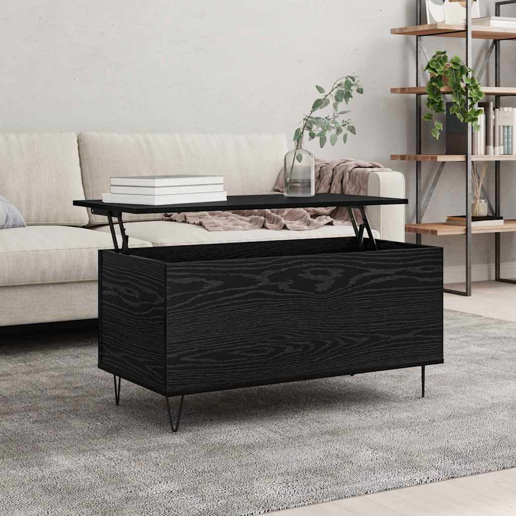 Salontafel Zwart eiken 90 x 44.5 x 45 cm Bewerkt hout is nu te koop bij PeponiXL, paradijselijk wonen!