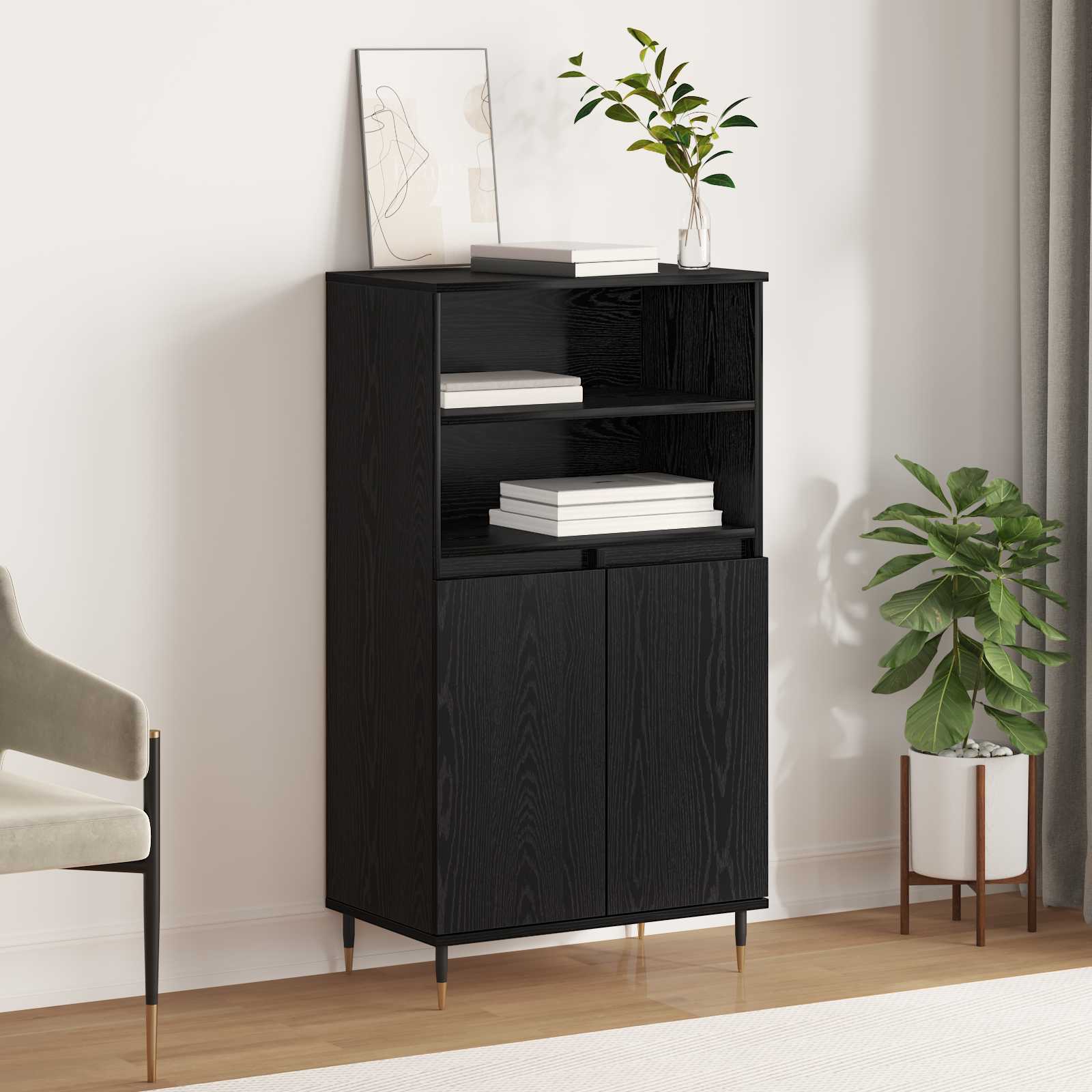 Highboard Zwart 60 x 36 x 110 cm Bewerkt hout is nu te koop bij PeponiXL, paradijselijk wonen!