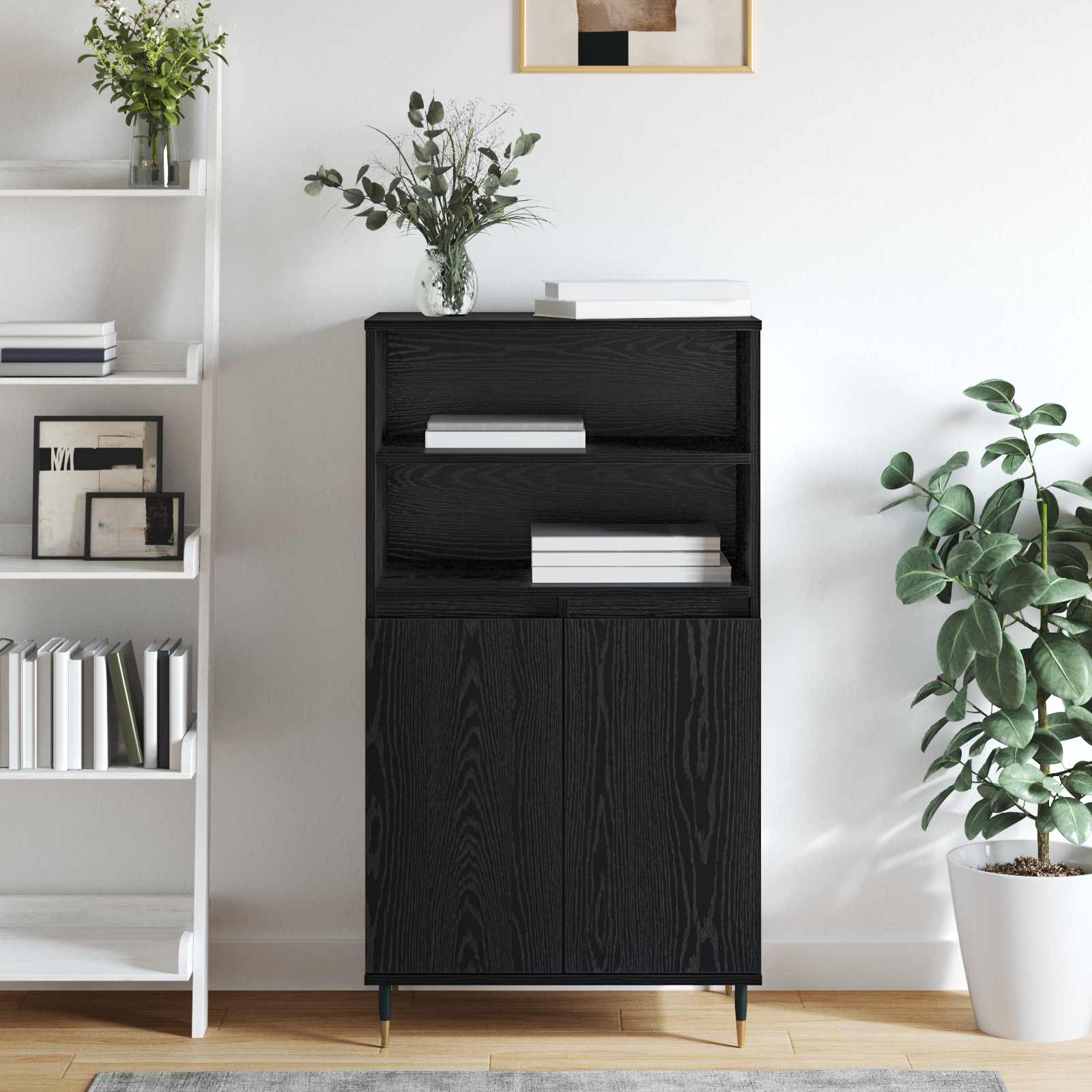 Highboard Zwart 60 x 36 x 110 cm Bewerkt hout is nu te koop bij PeponiXL, paradijselijk wonen!