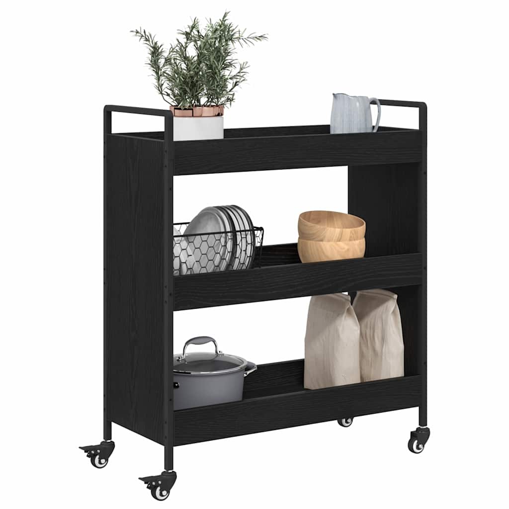 Keuken Trolley Zwart Eiken 70 x 30 x 82 cm Bewerkt hout is nu te koop bij PeponiXL, paradijselijk wonen!