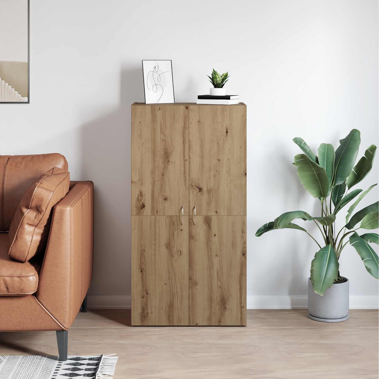 Kantoorkast Artisanaal eiken 60 x 32 x 115 cm Bewerkt hout