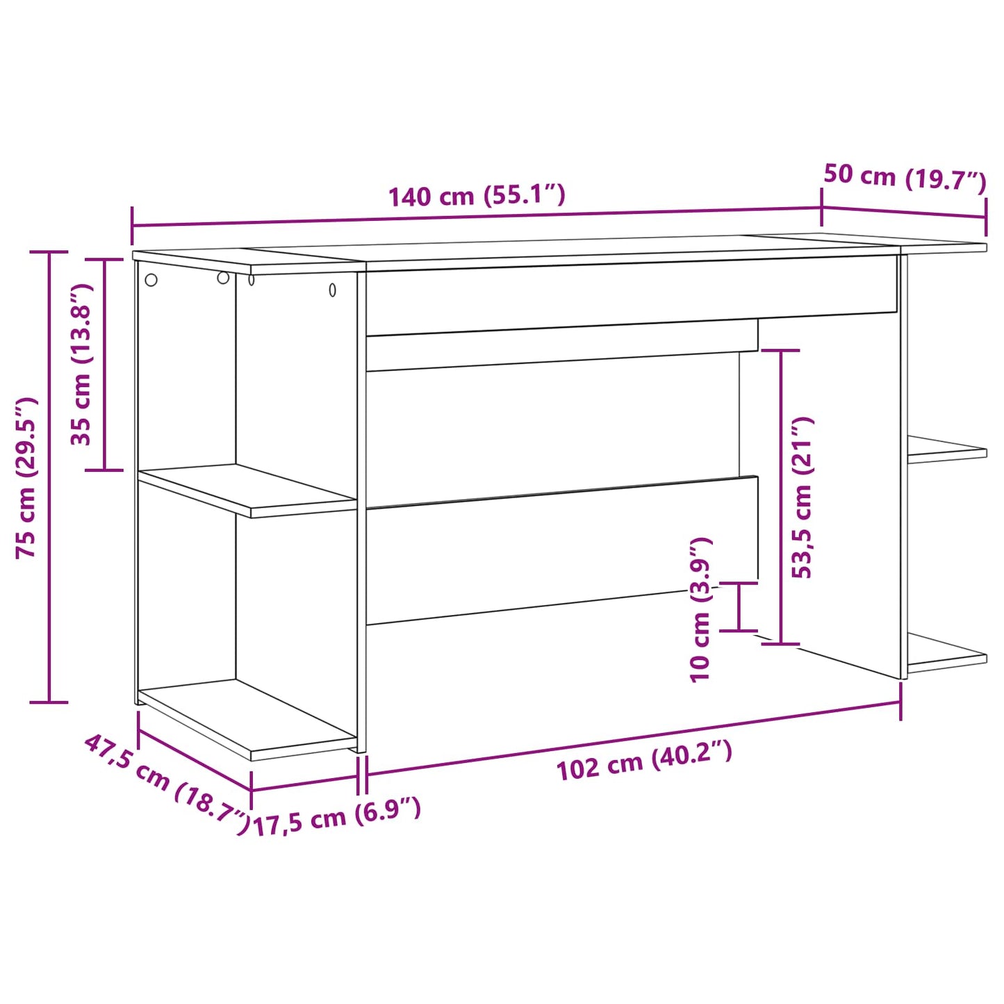 Bureau artisanaal eikenkleurig Bewerkt hout 140 x 50 x 75 cm is nu te koop bij PeponiXL, paradijselijk wonen!