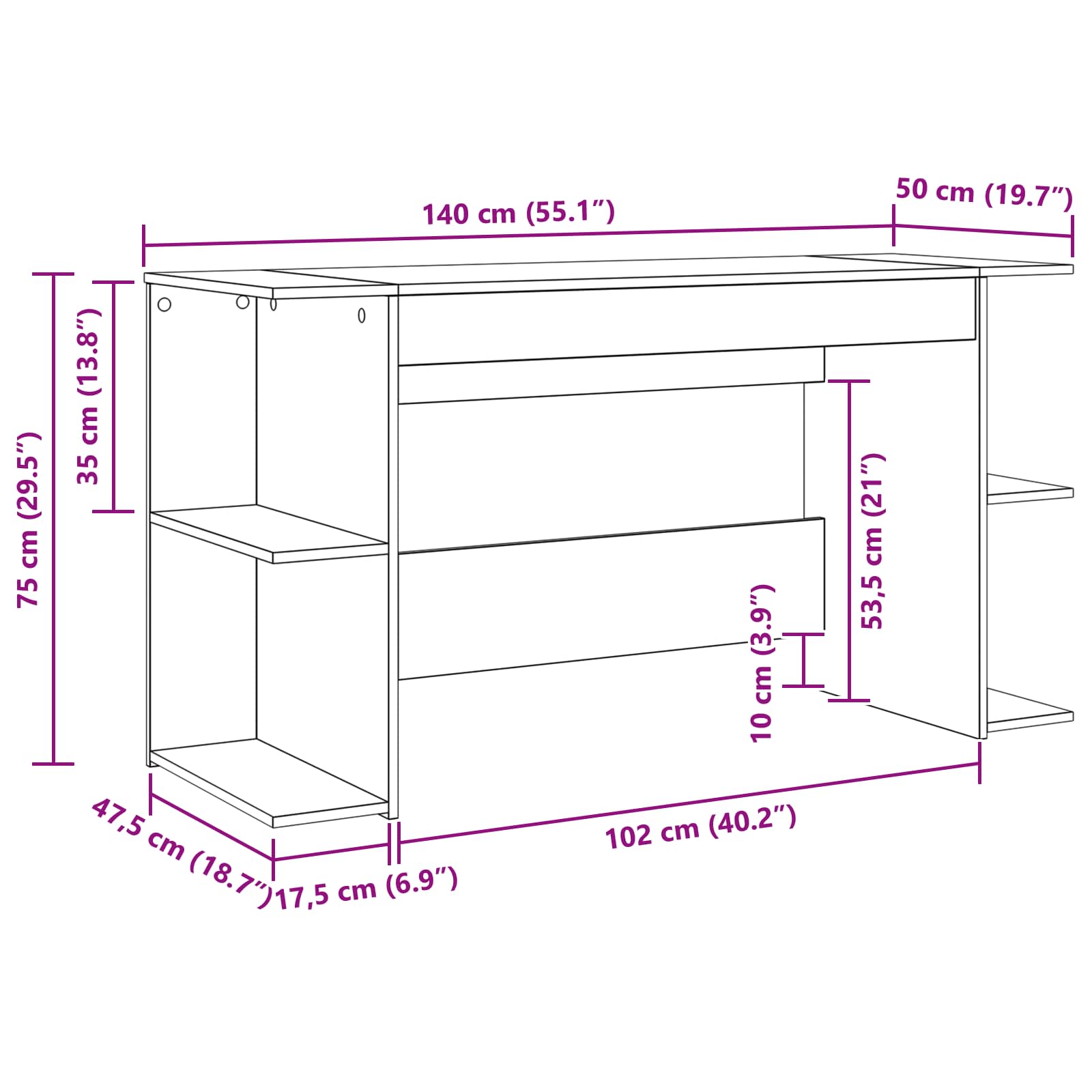 Bureau artisanaal eikenkleurig Bewerkt hout 140 x 50 x 75 cm is nu te koop bij PeponiXL, paradijselijk wonen!