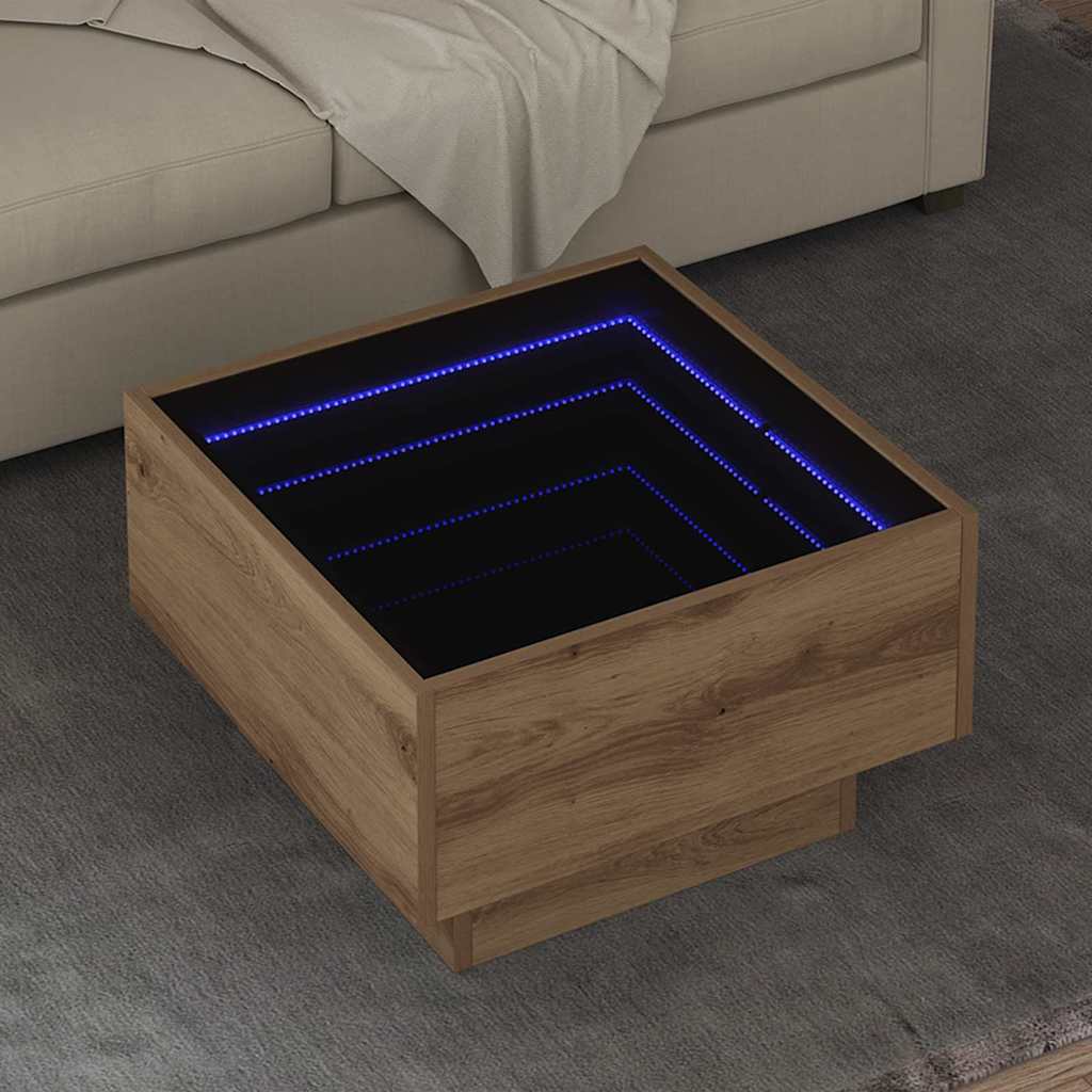 Salontafel artisanaal eikenkleurig 50 x 50 x 30 cm Bewerkt hout is nu te koop bij PeponiXL, paradijselijk wonen!