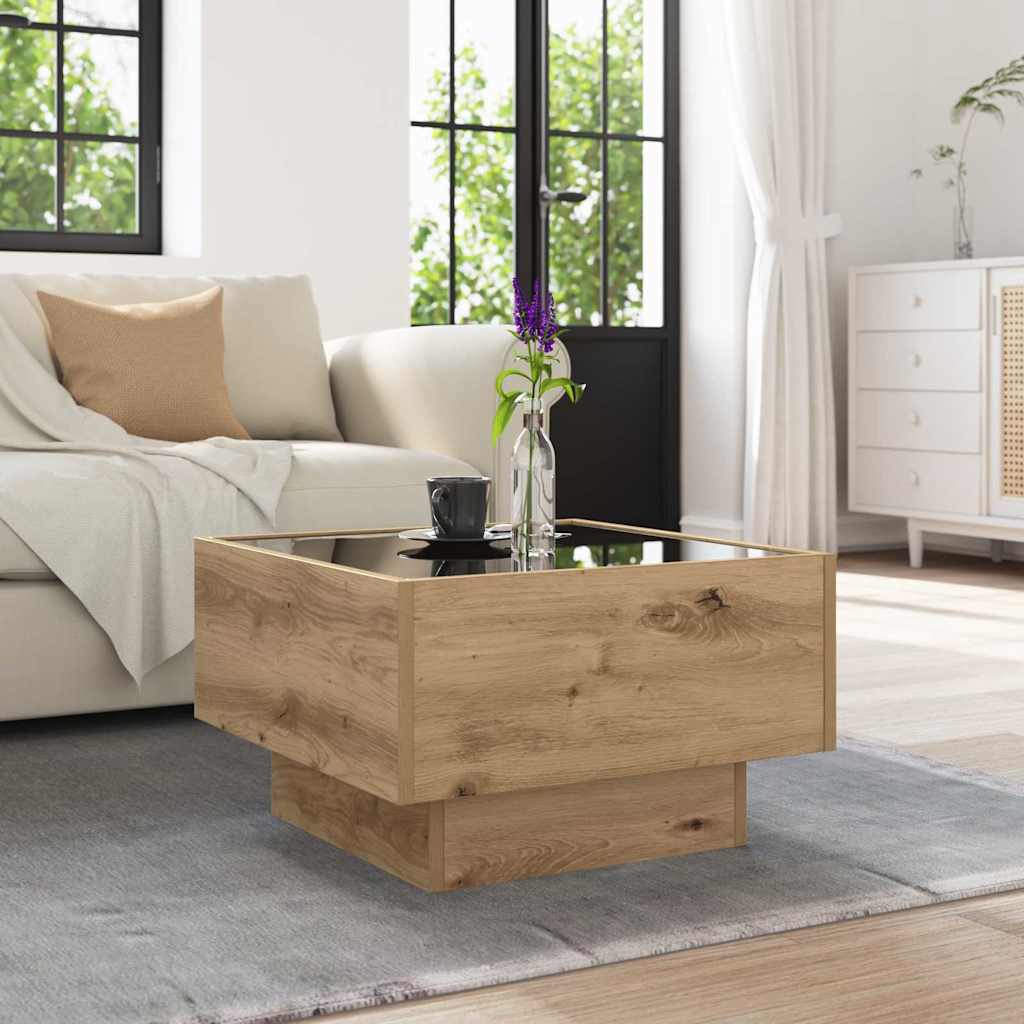 Salontafel artisanaal eikenkleurig 50 x 50 x 30 cm Bewerkt hout is nu te koop bij PeponiXL, paradijselijk wonen!