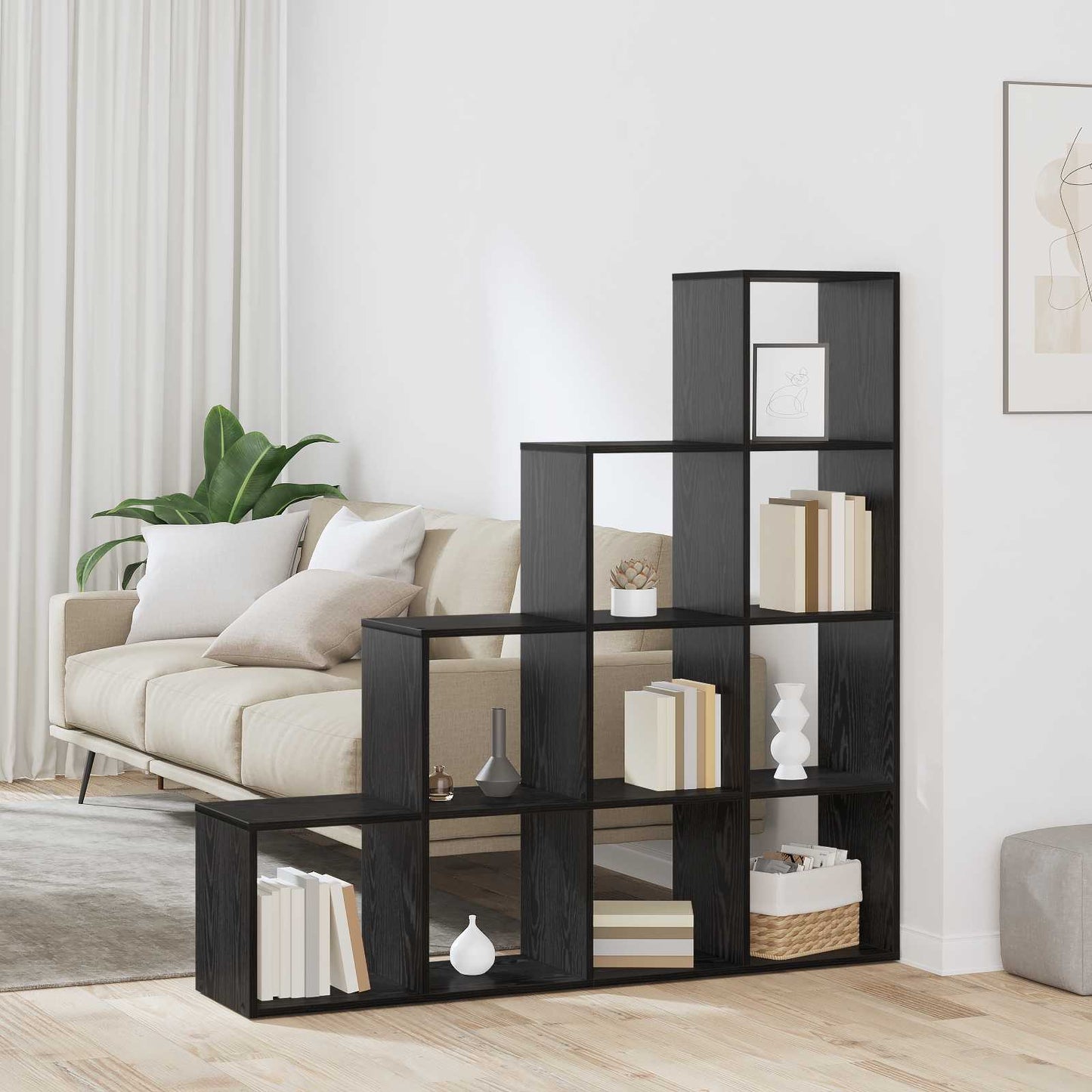 Kamerscherm Boekenkast Zwart Eiken 131,5 x 29 x 131,5 cm is nu te koop bij PeponiXL, paradijselijk wonen!