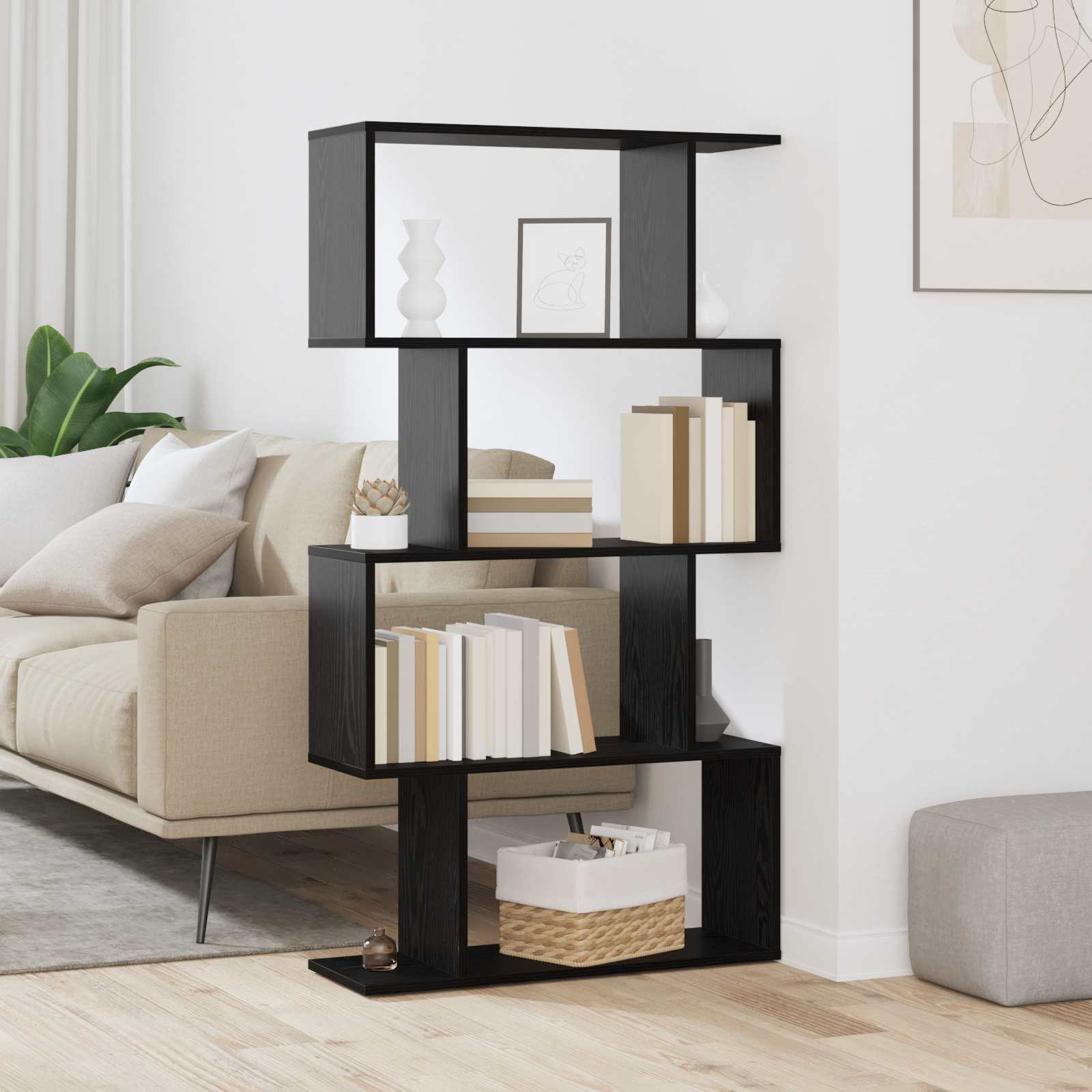 Boekenkast Zwart Eiken 70 x 24 x 129 cm Bewerkt hout is nu te koop bij PeponiXL, paradijselijk wonen!