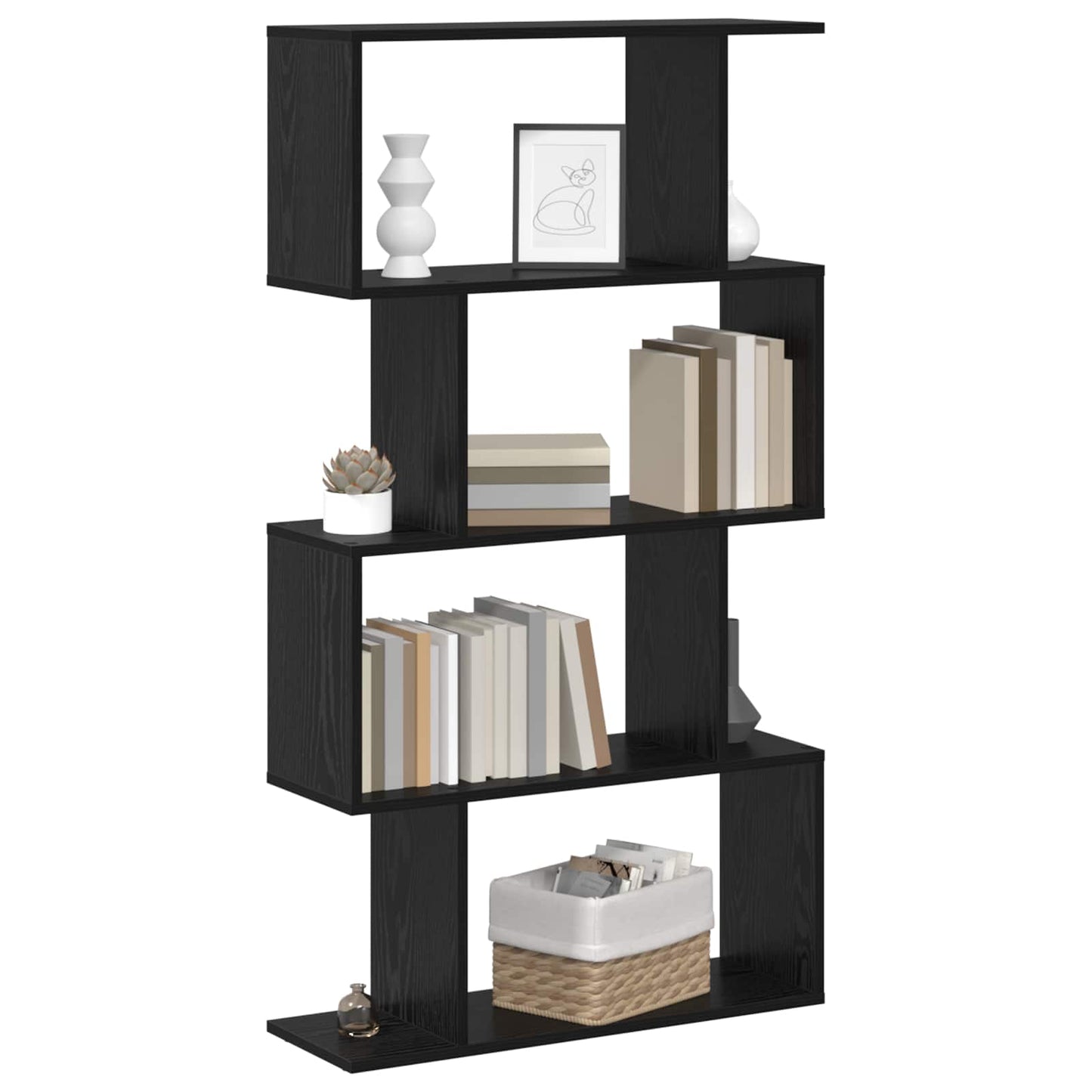 Boekenkast Zwart Eiken 70 x 24 x 129 cm Bewerkt hout is nu te koop bij PeponiXL, paradijselijk wonen!